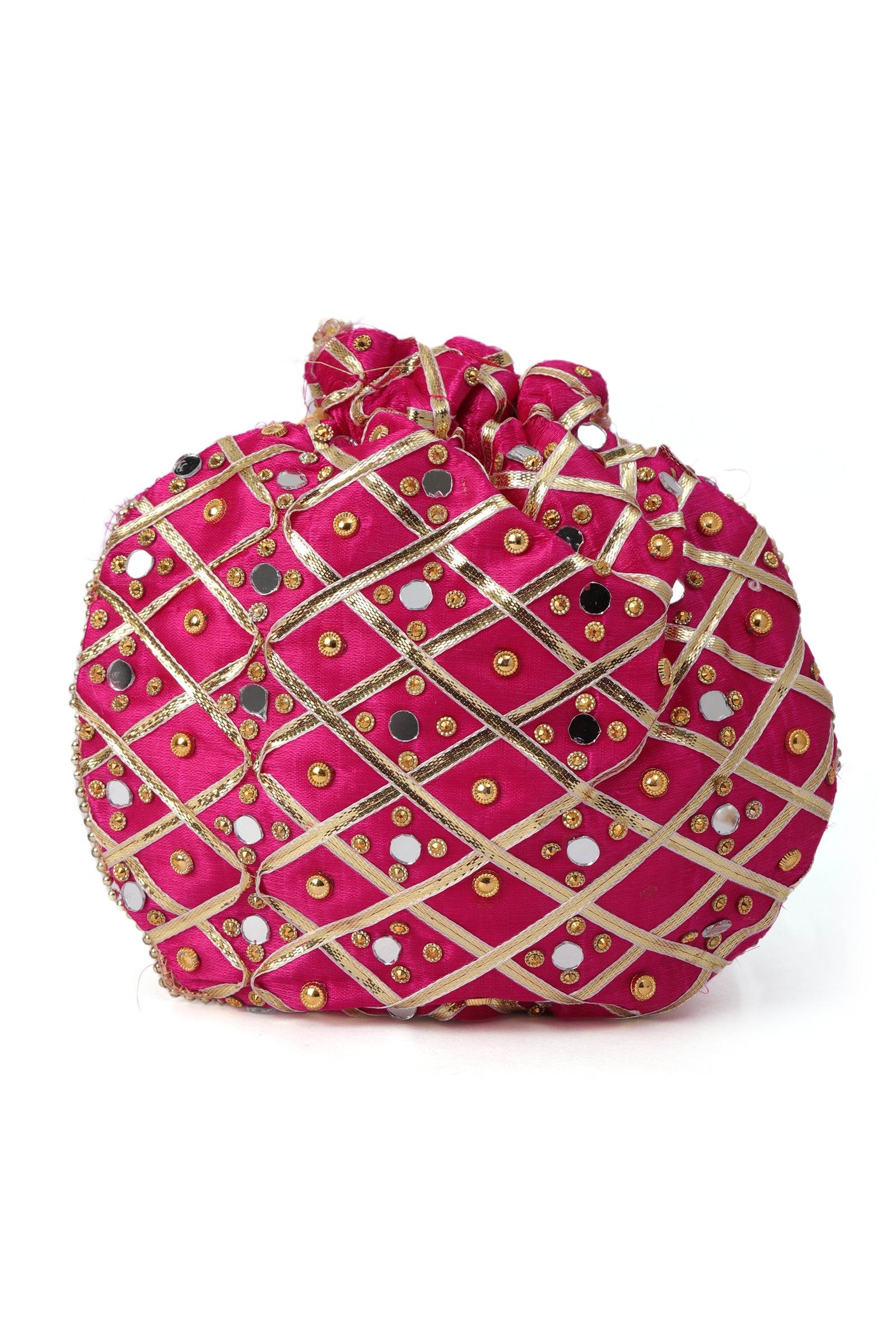 Vibrant Pink Charm Potli With Glasstone