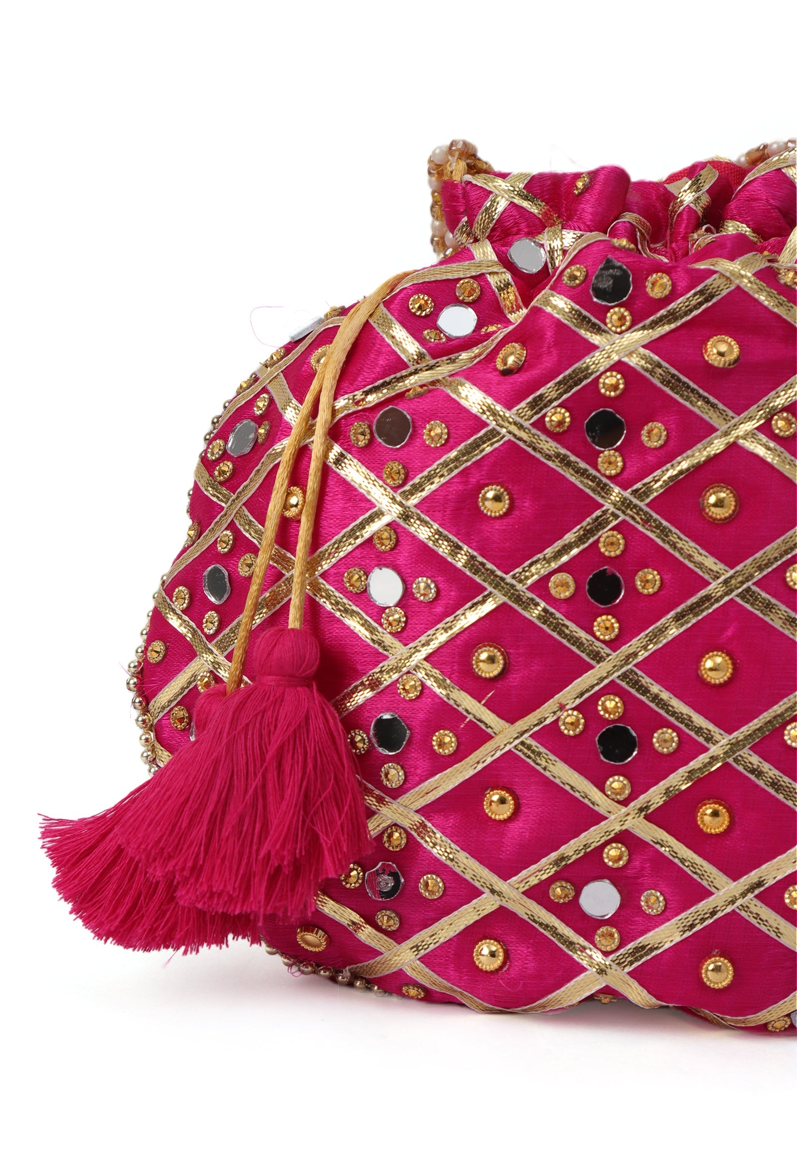 Vibrant Pink Charm Potli With Glasstone