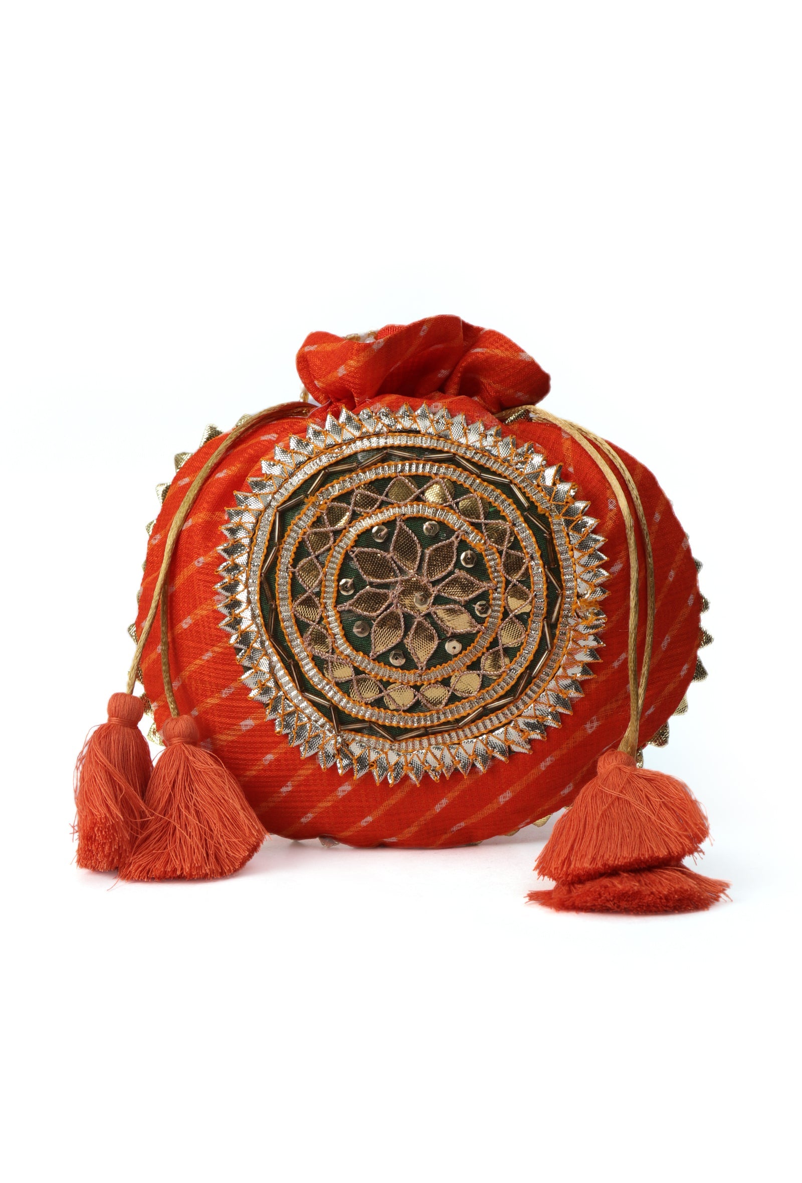 Festive Orange Rangoli Patchwork Potli