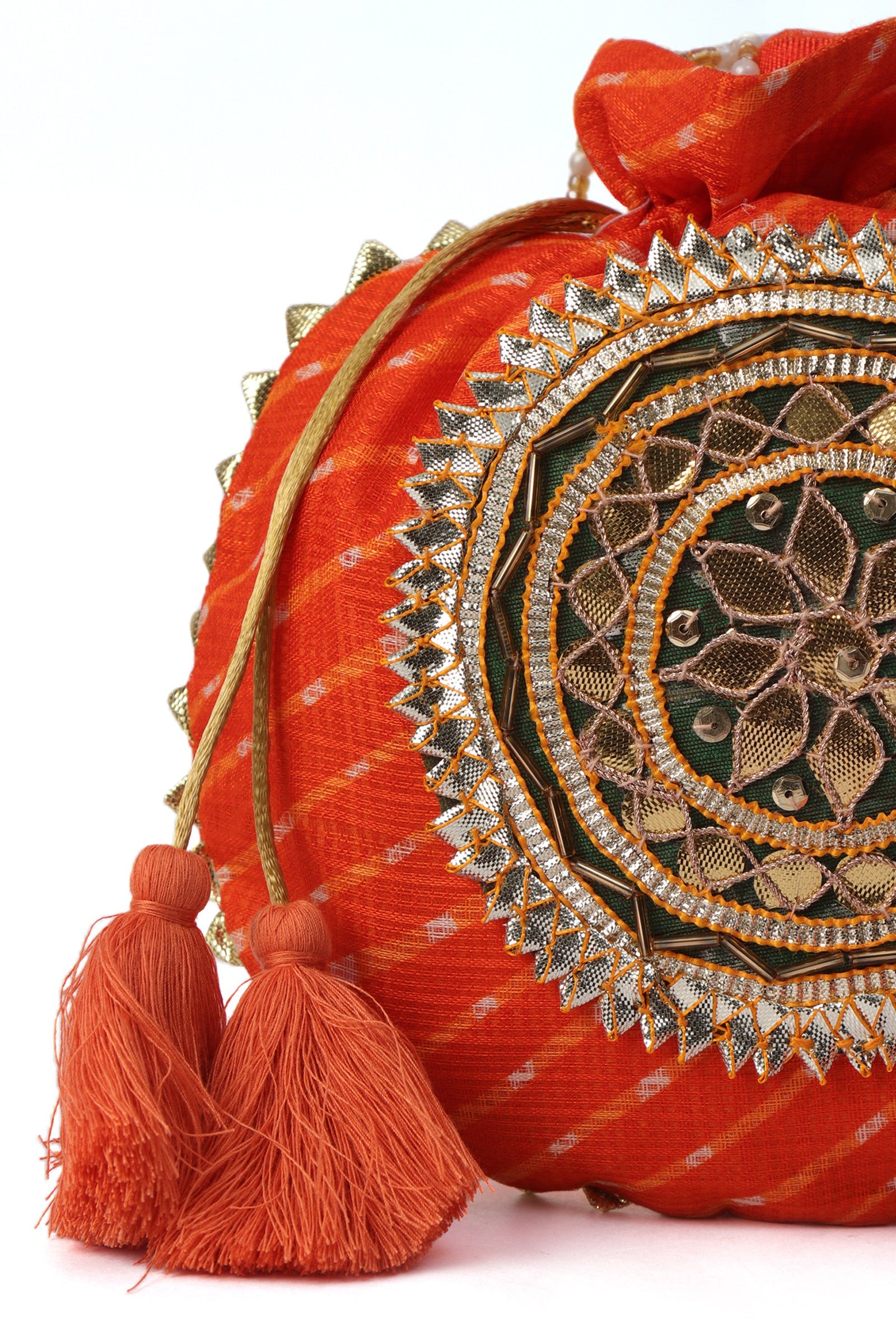 Festive Orange Rangoli Patchwork Potli