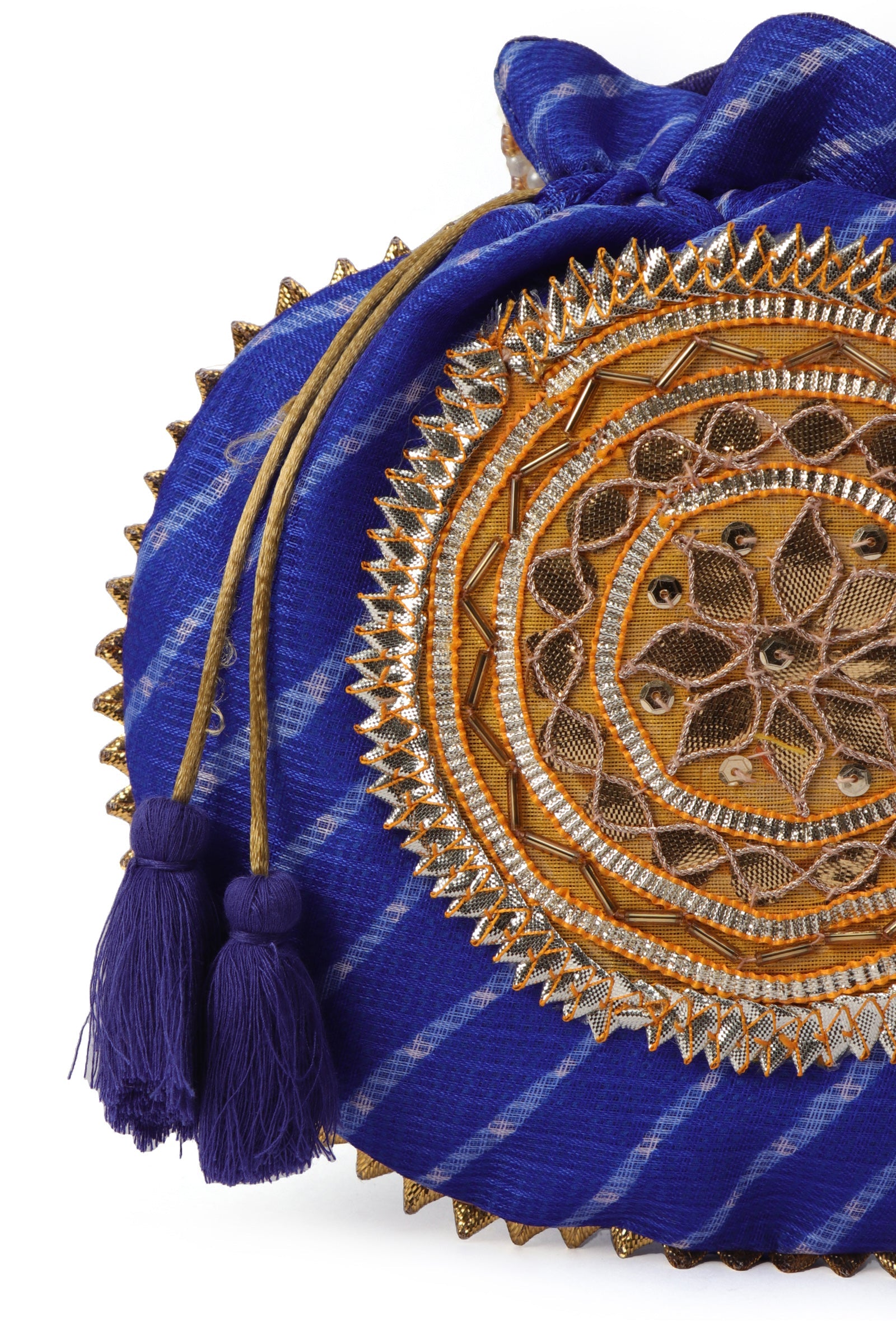 Refined Royal Blue Gotapatti Patchwork Potli