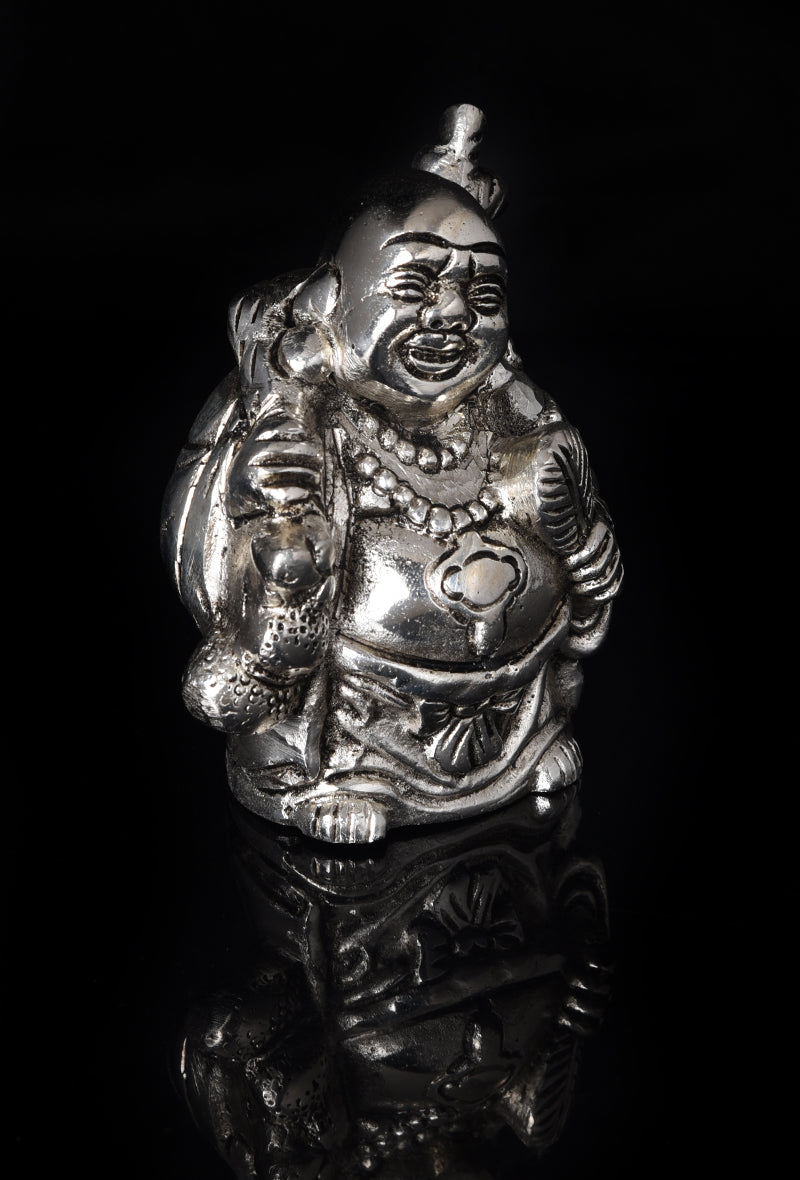 Silver Polished Laughing Buddha Figurine
