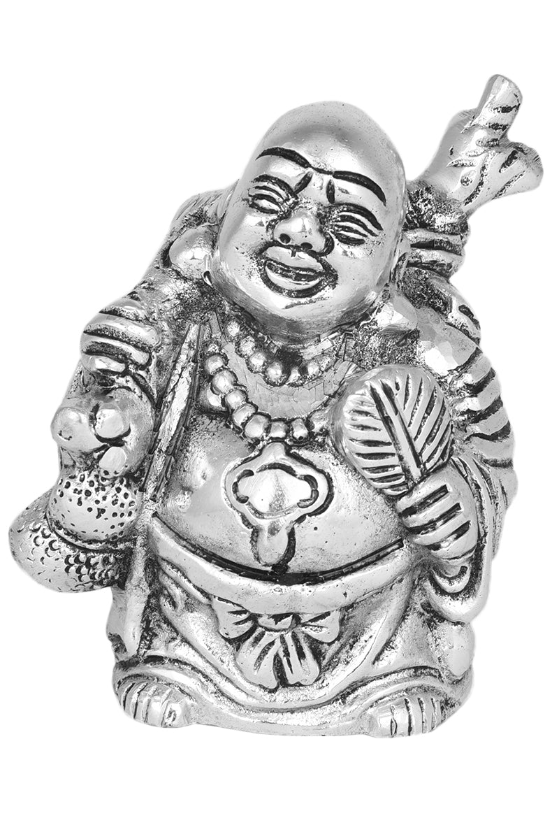 Silver Polished Laughing Buddha Figurine