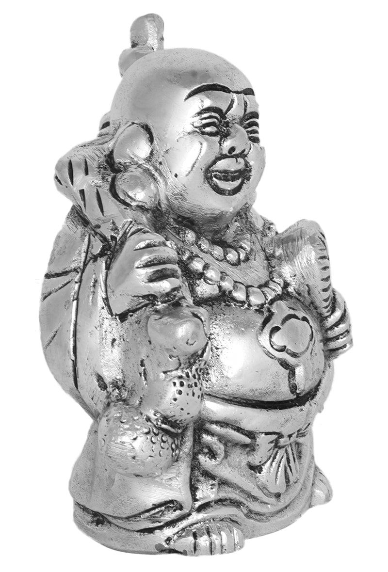 Silver Polished Laughing Buddha Figurine