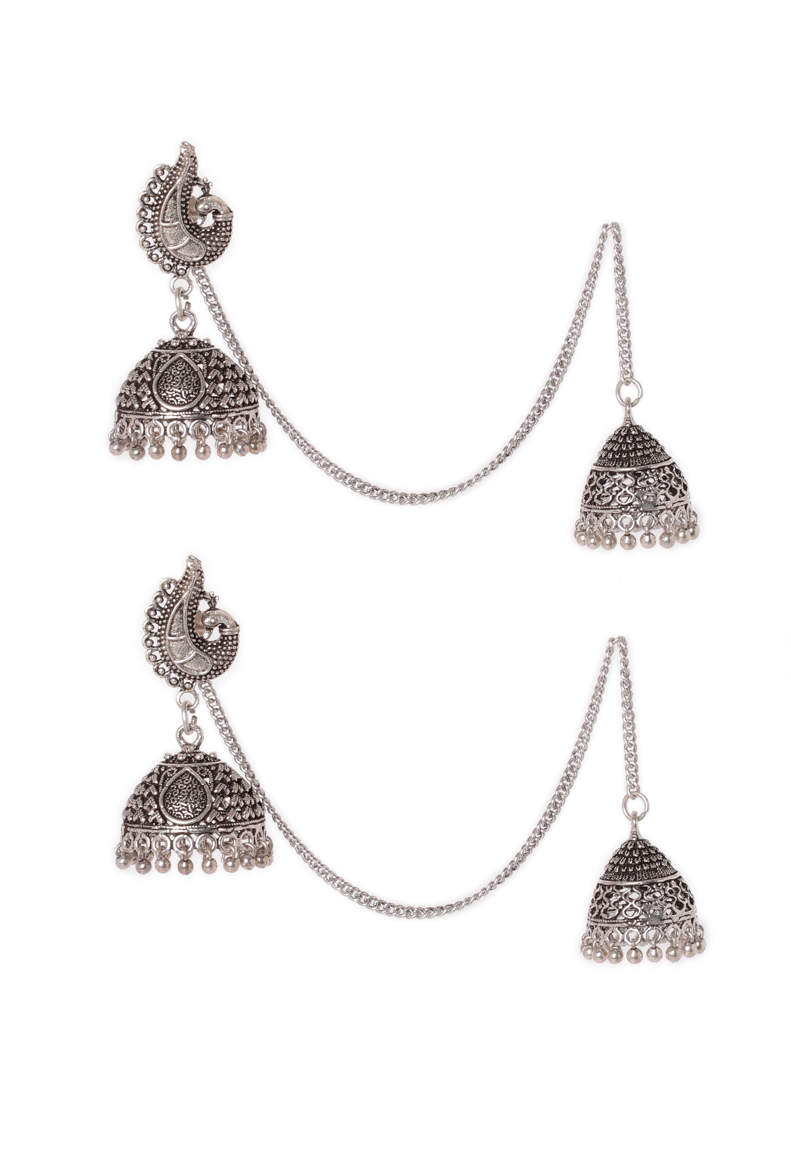 Zuri Afghani Tribal Jhumka Chain Earrings