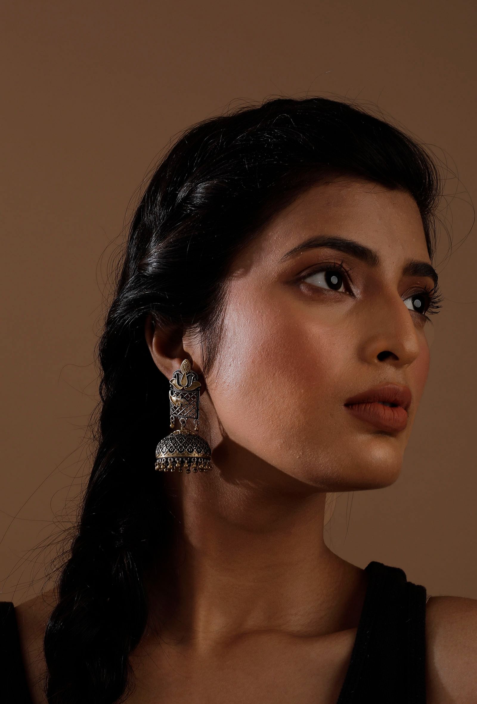 Lotus Gold Brass Tribal Earrings