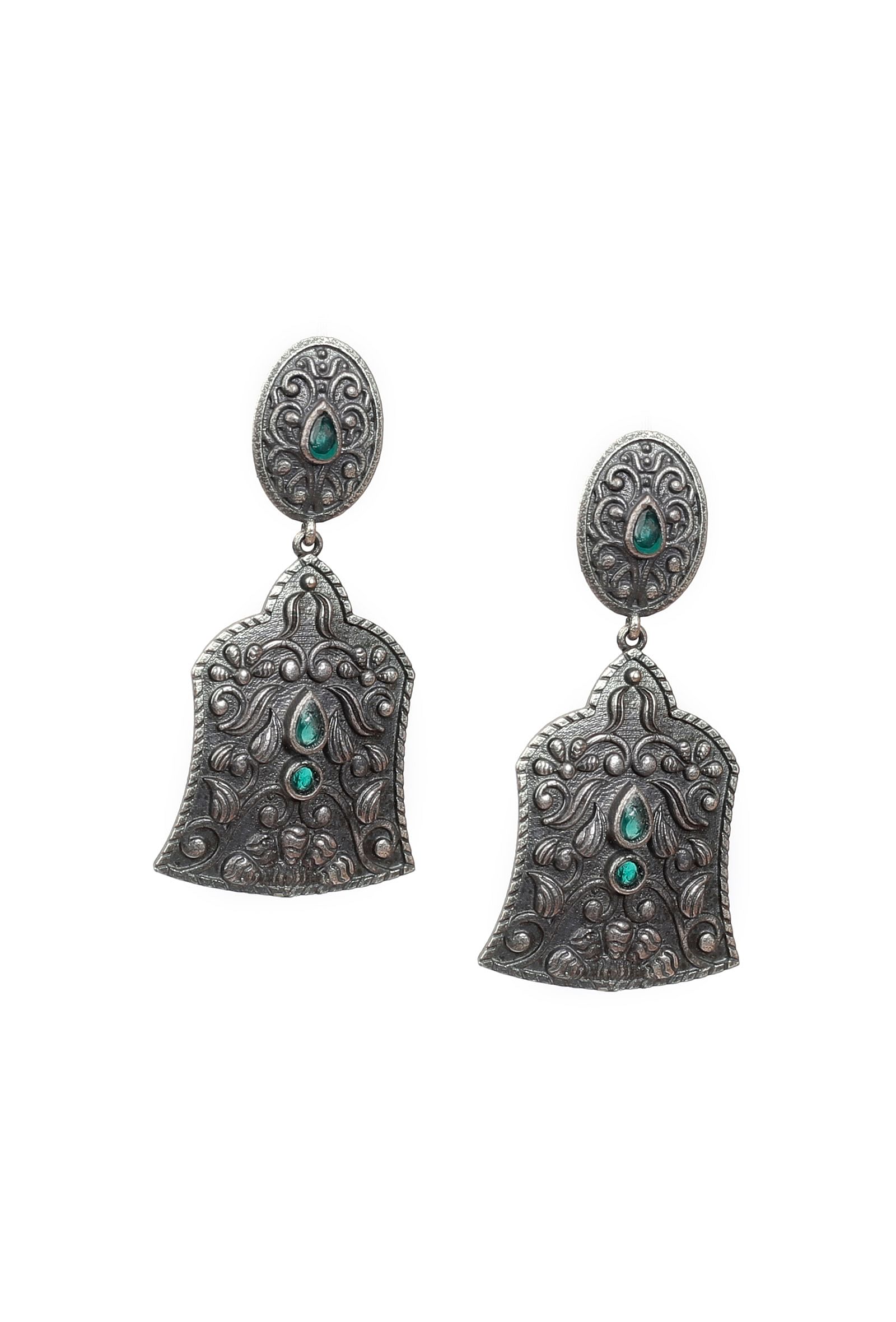 Teal Stone Tribal Motif Brass Tribal Earrings