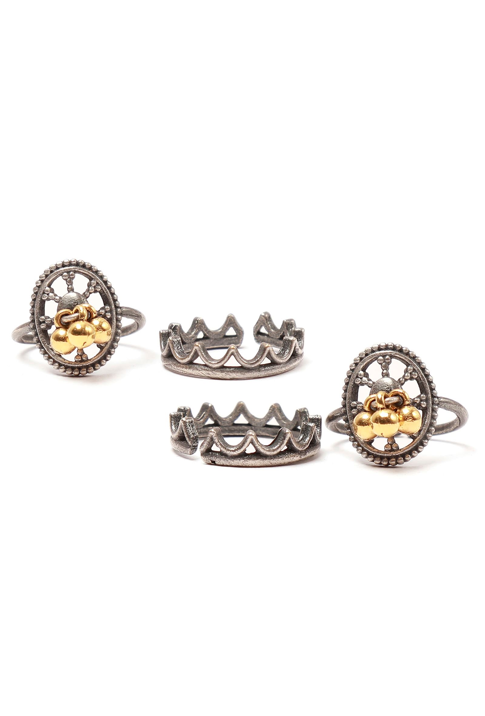 Set of 4: Maya Lotus Silver Brass Toering