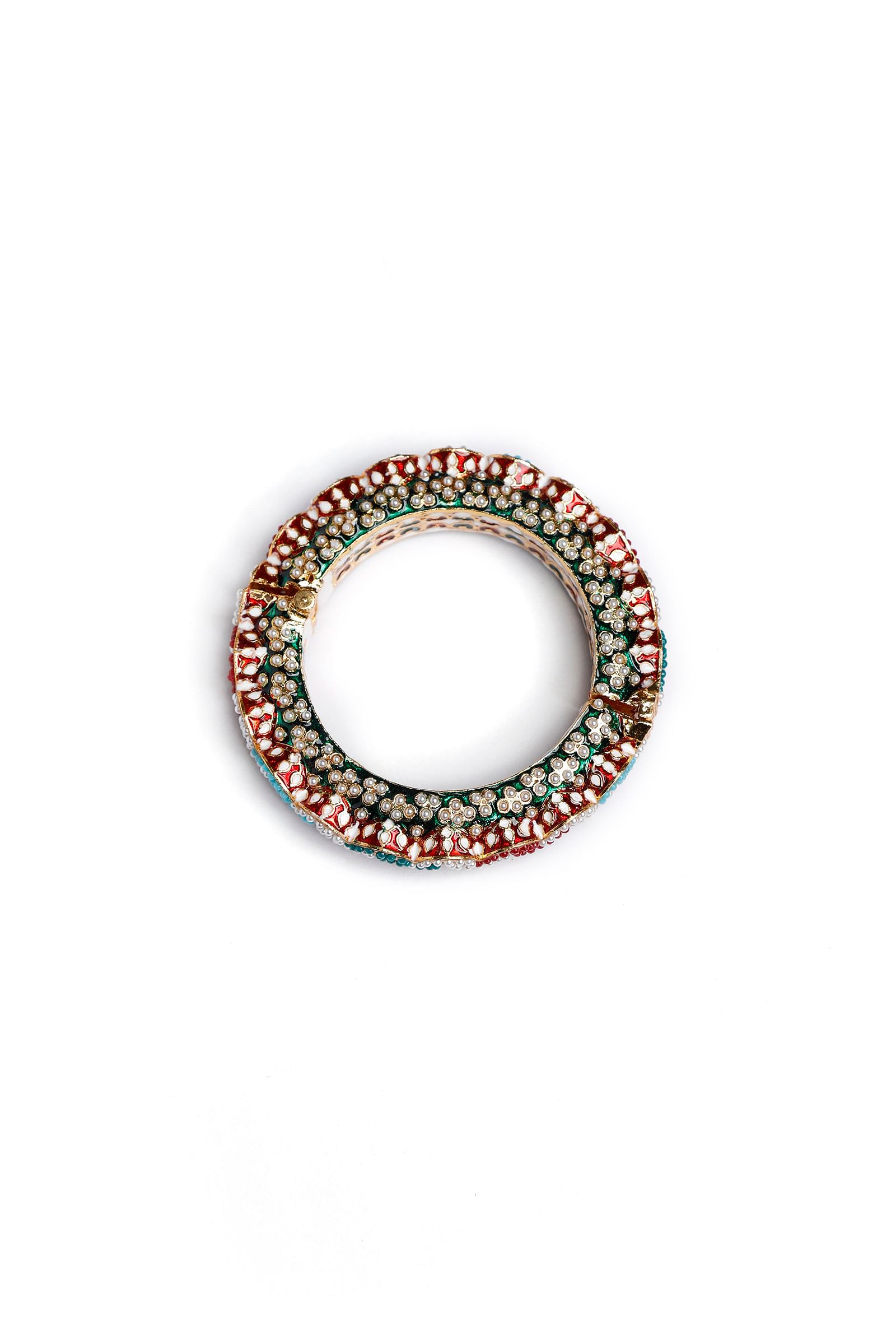 Green & Red Pearl Kundan Bangle