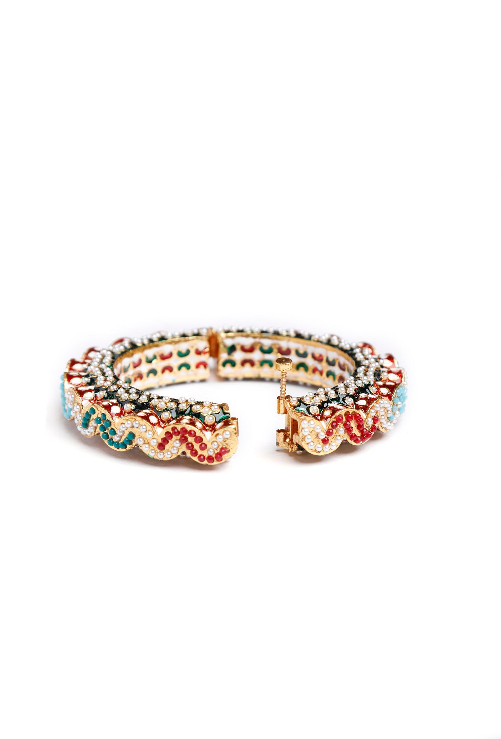 Green & Red Pearl Kundan Bangle