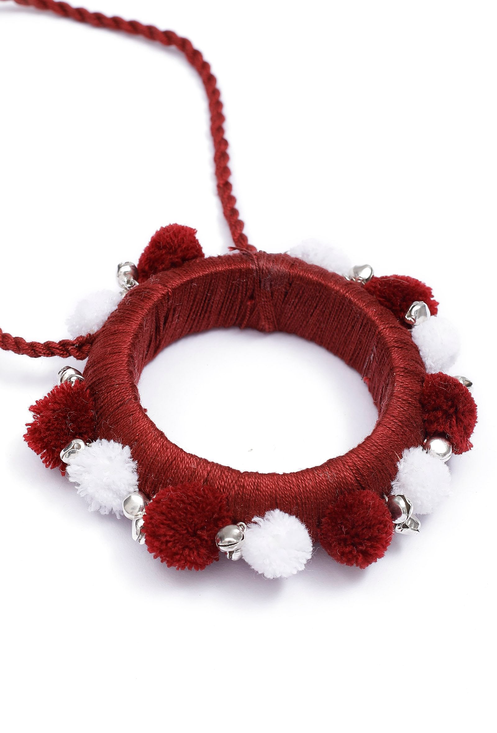 Maroon Pom Pom Handcrafted Tribal Necklace