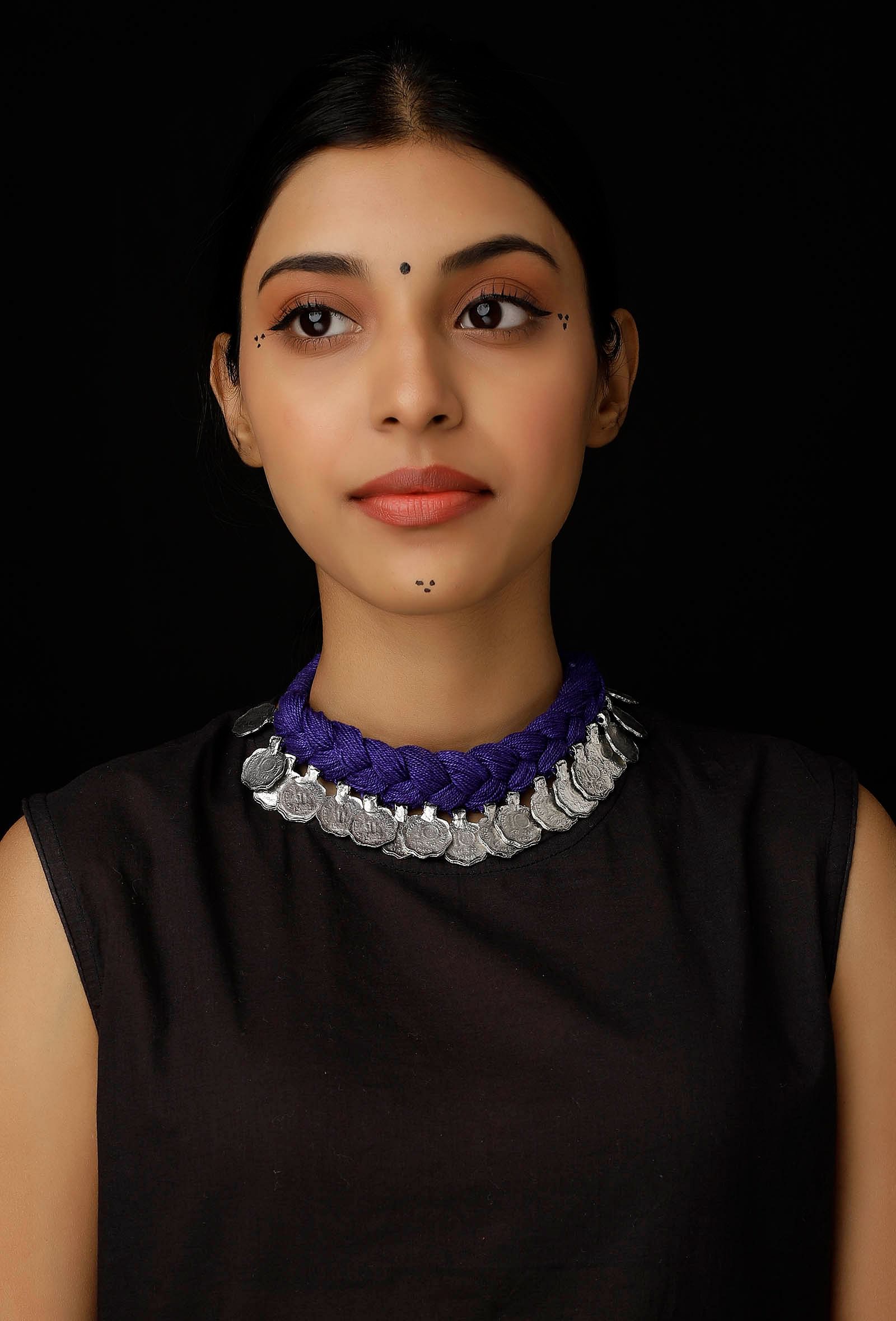 Violet Purple Coin Tribal Necklace