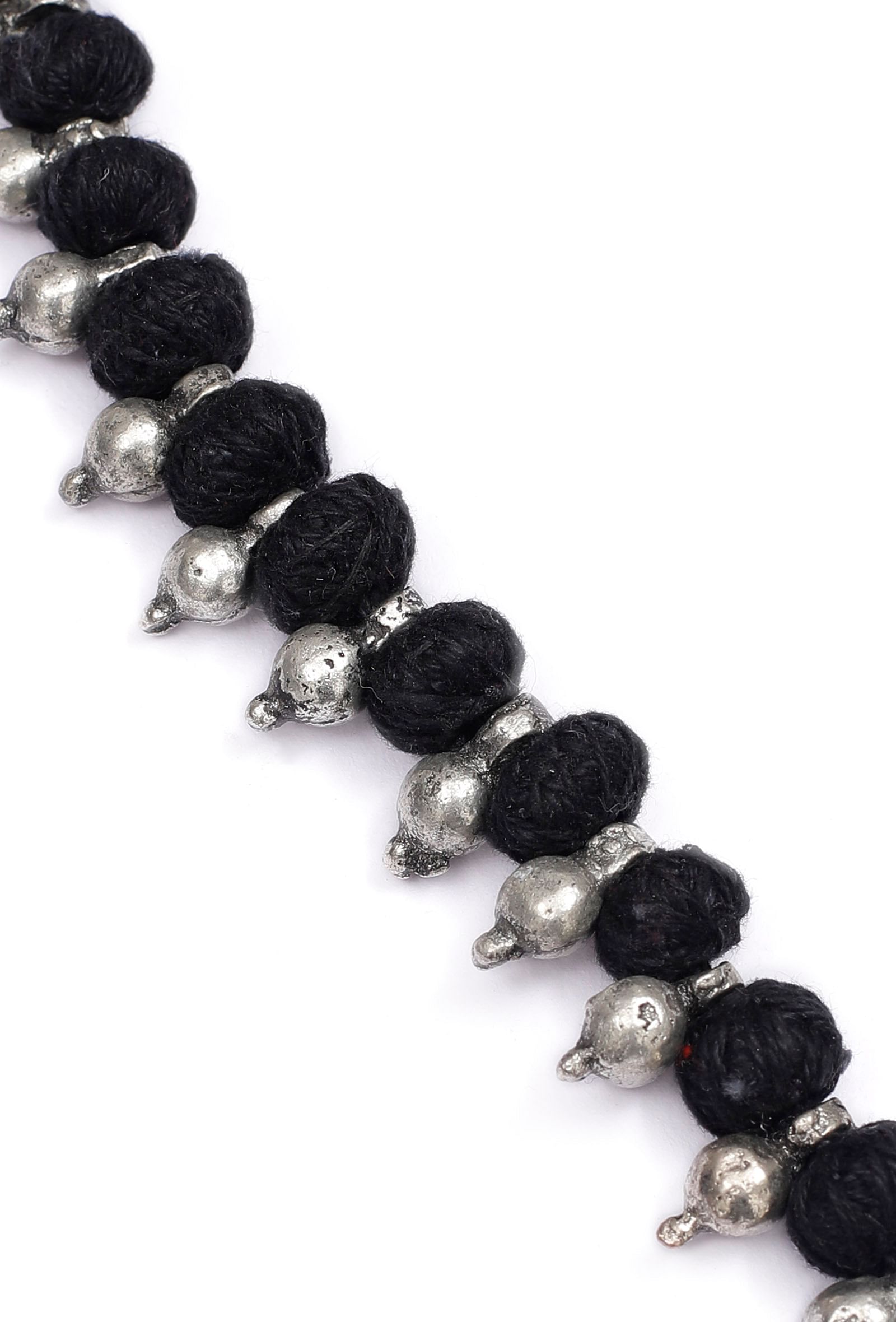 Set of 2: Black with Silver Beads Tribal Anklet