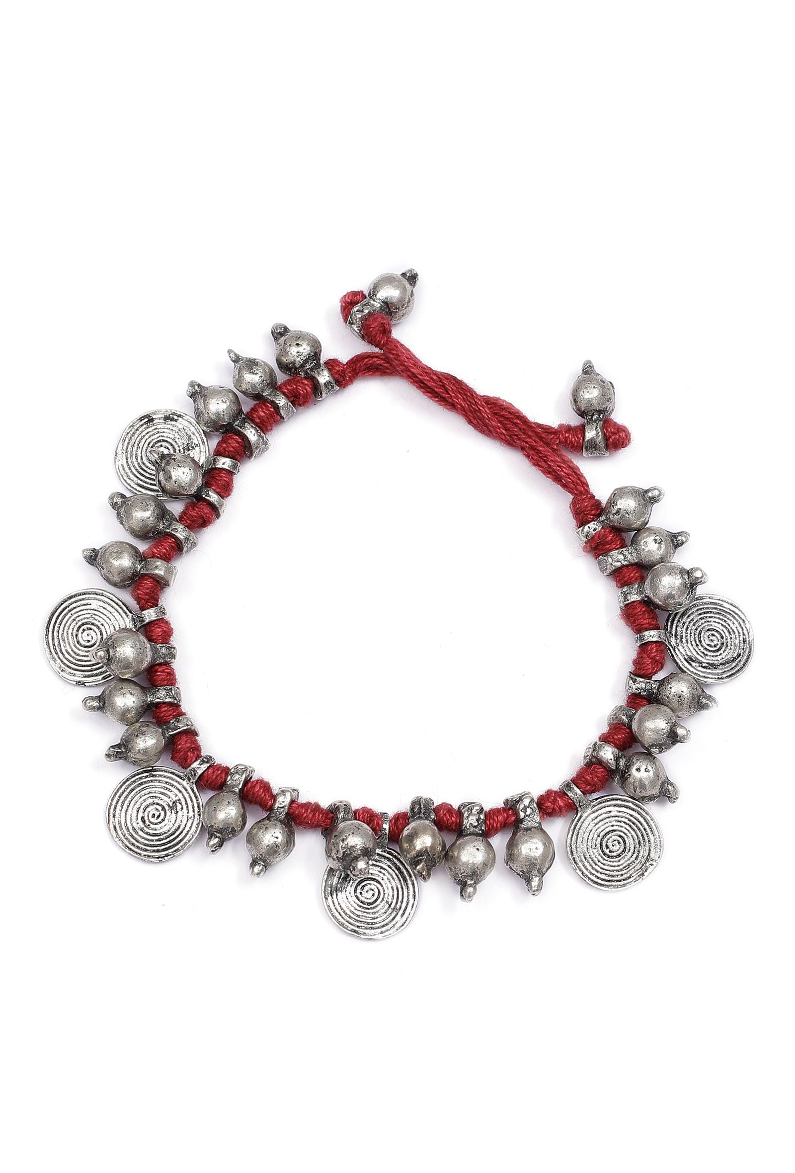 Scarlet Maroon with Silver Beads Necklace