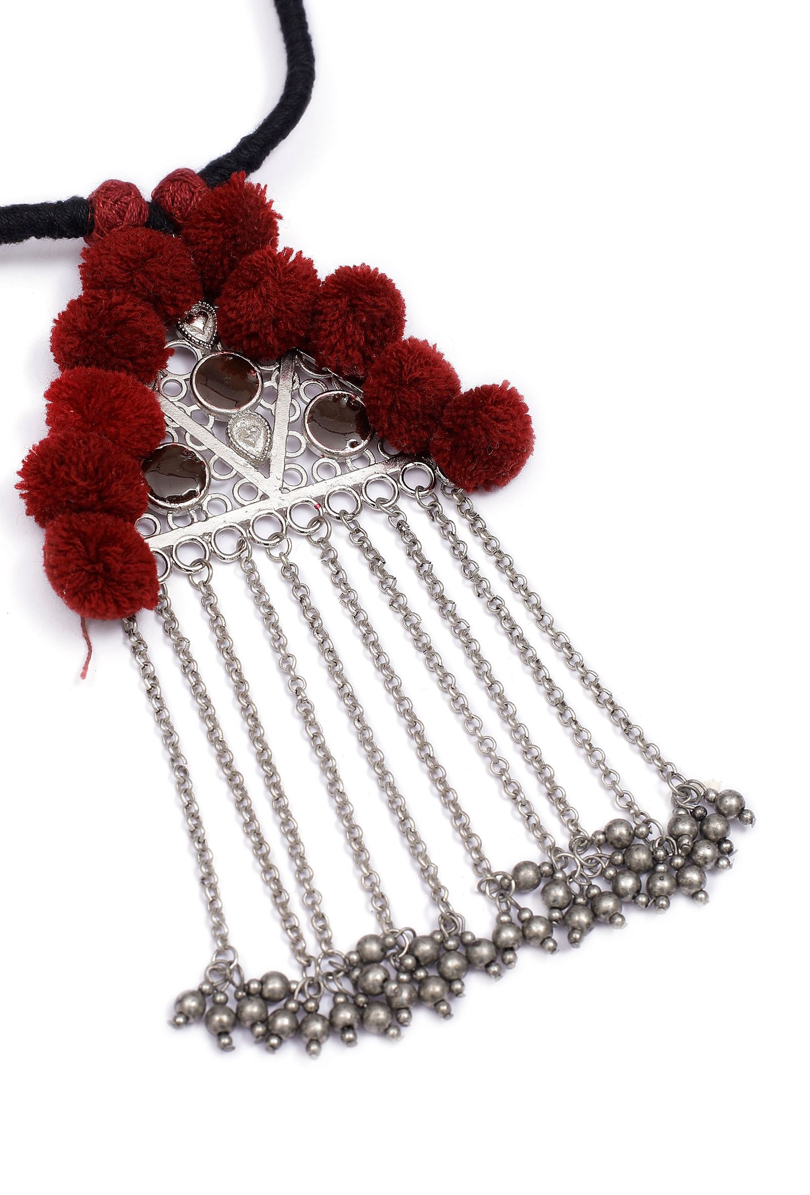 Maroon Pom Pom Handcrafted Tribal Necklace