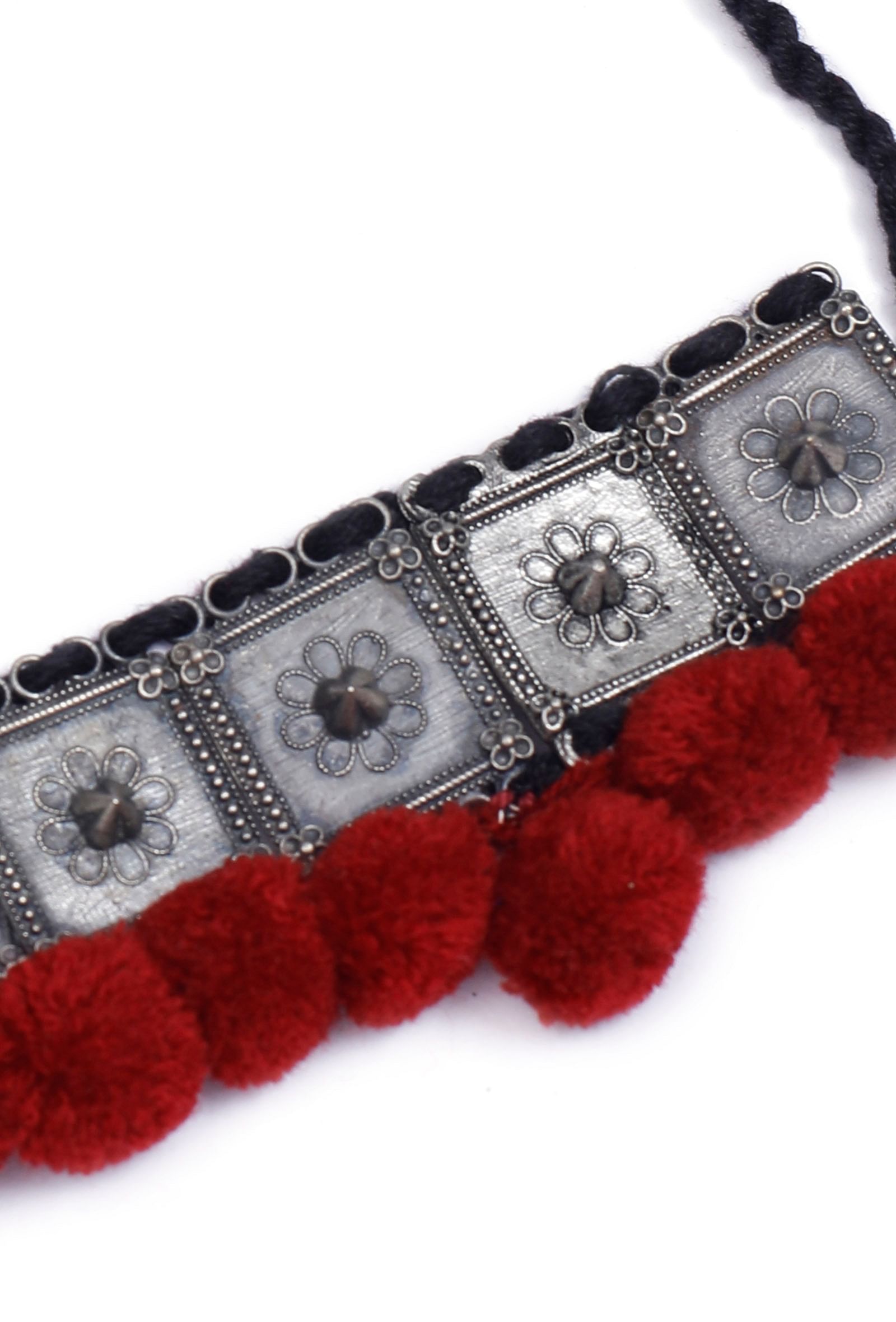 Red Pom Pom Handcrafted Tribal Necklace