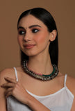 Kaashi Duo Green and Pink Tribal Gold Coin Necklace