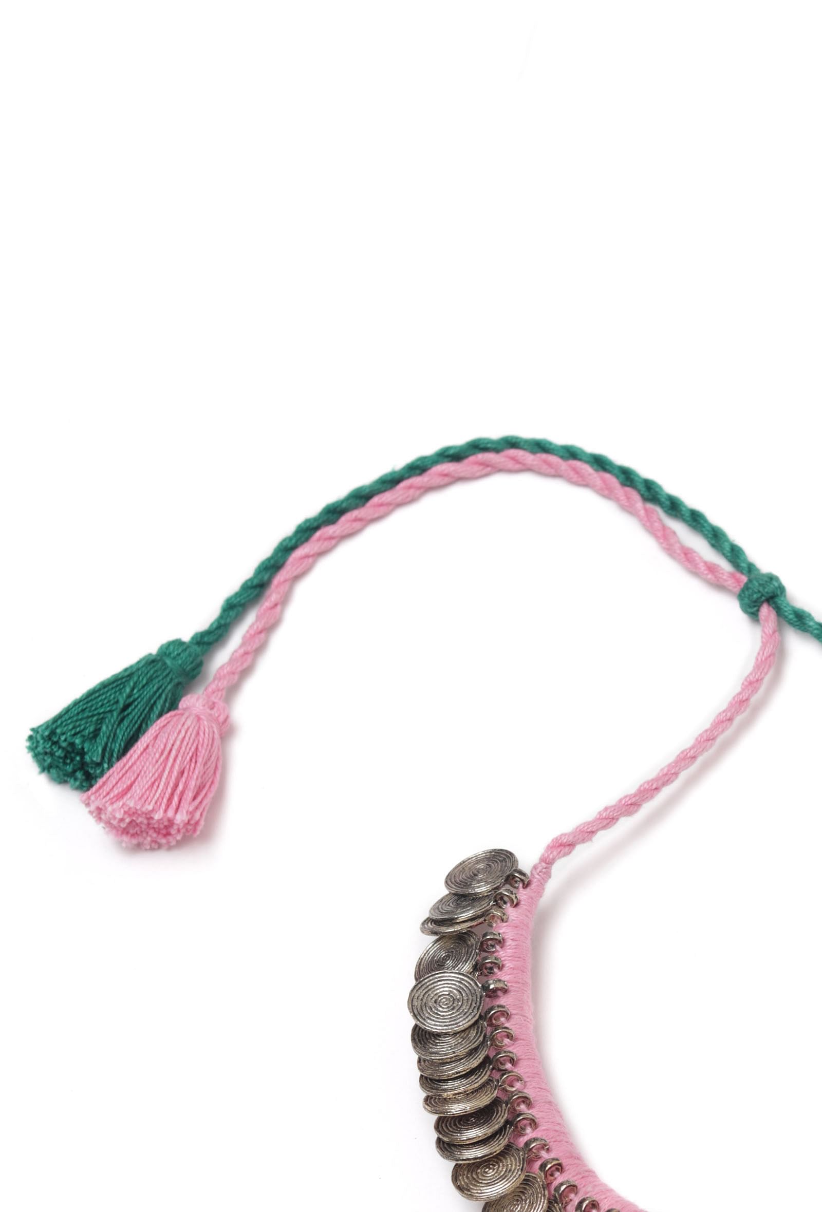 Kaashi Duo Green and Pink Tribal Gold Coin Necklace
