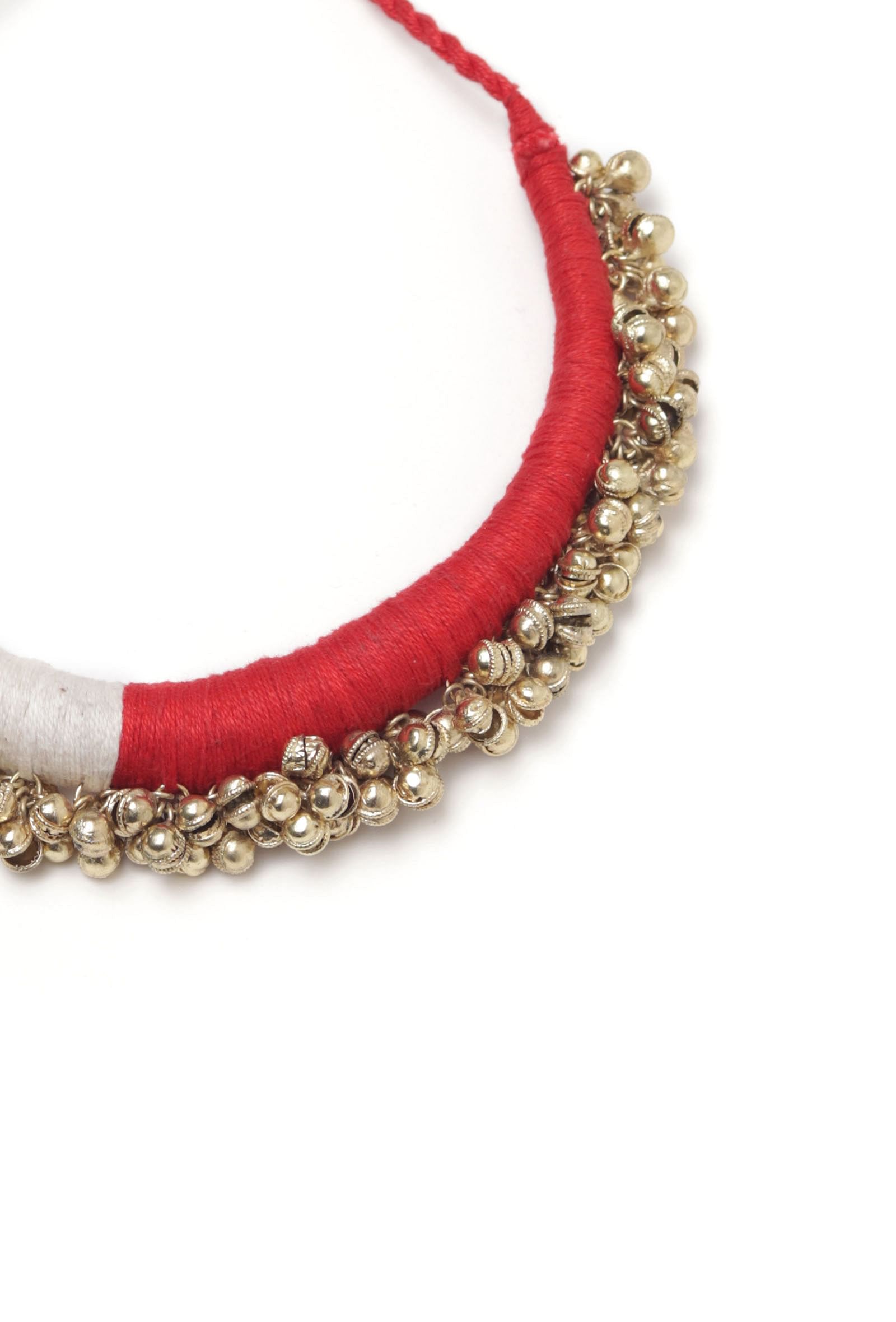 Swatsa Duo Red and Pink Tribal Gold Ghungroo  Necklace