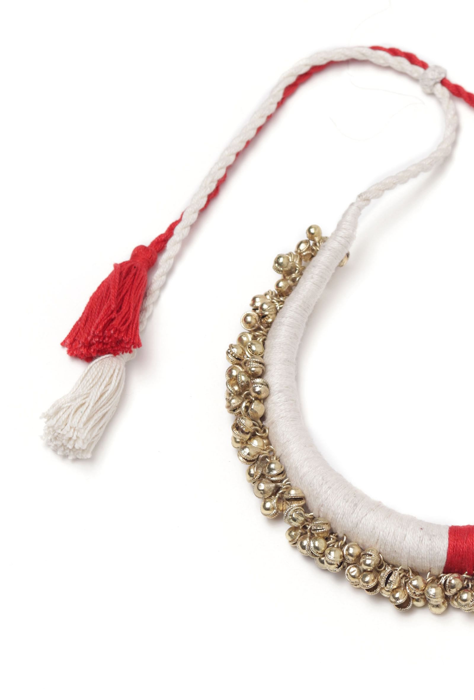 Swatsa Duo Red and Pink Tribal Gold Ghungroo  Necklace
