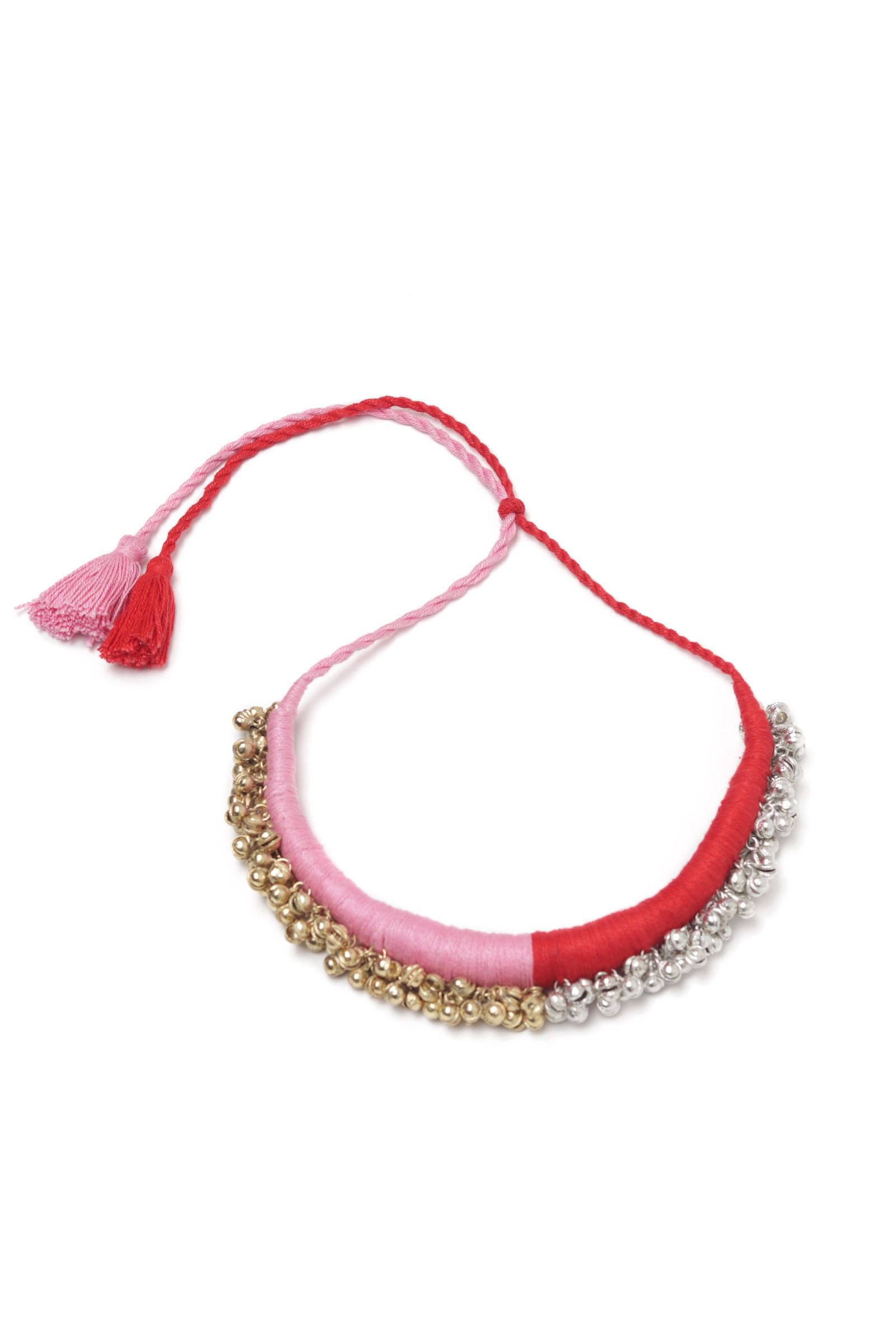 Lishika Duo Red and Pink Tribal Ghungroo Necklace
