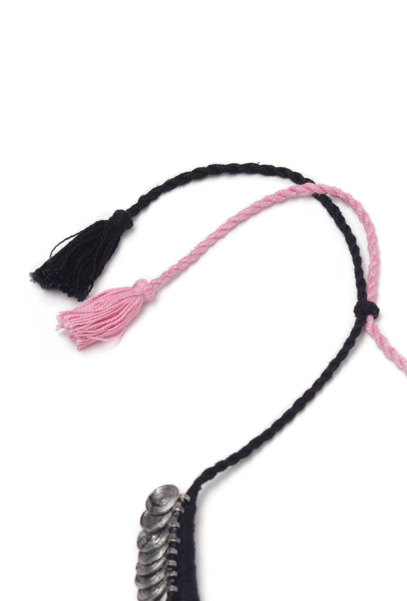 Mahira Duo Black and Pink Tribal Coin Necklace