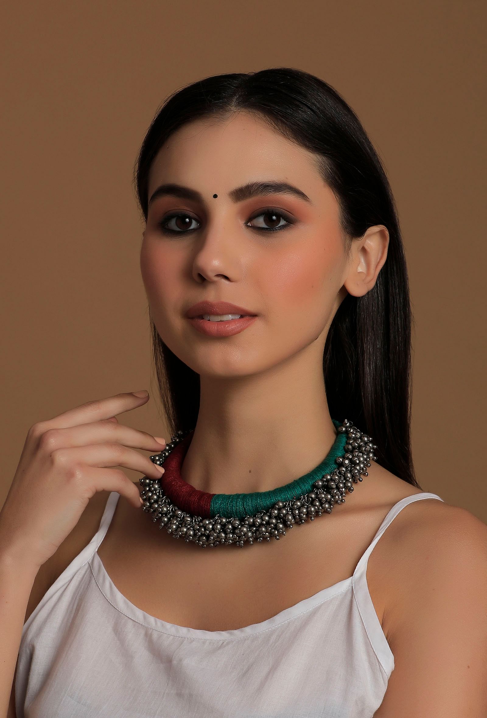 Nihima Duo Red and Green Tribal Ghungroo Necklace