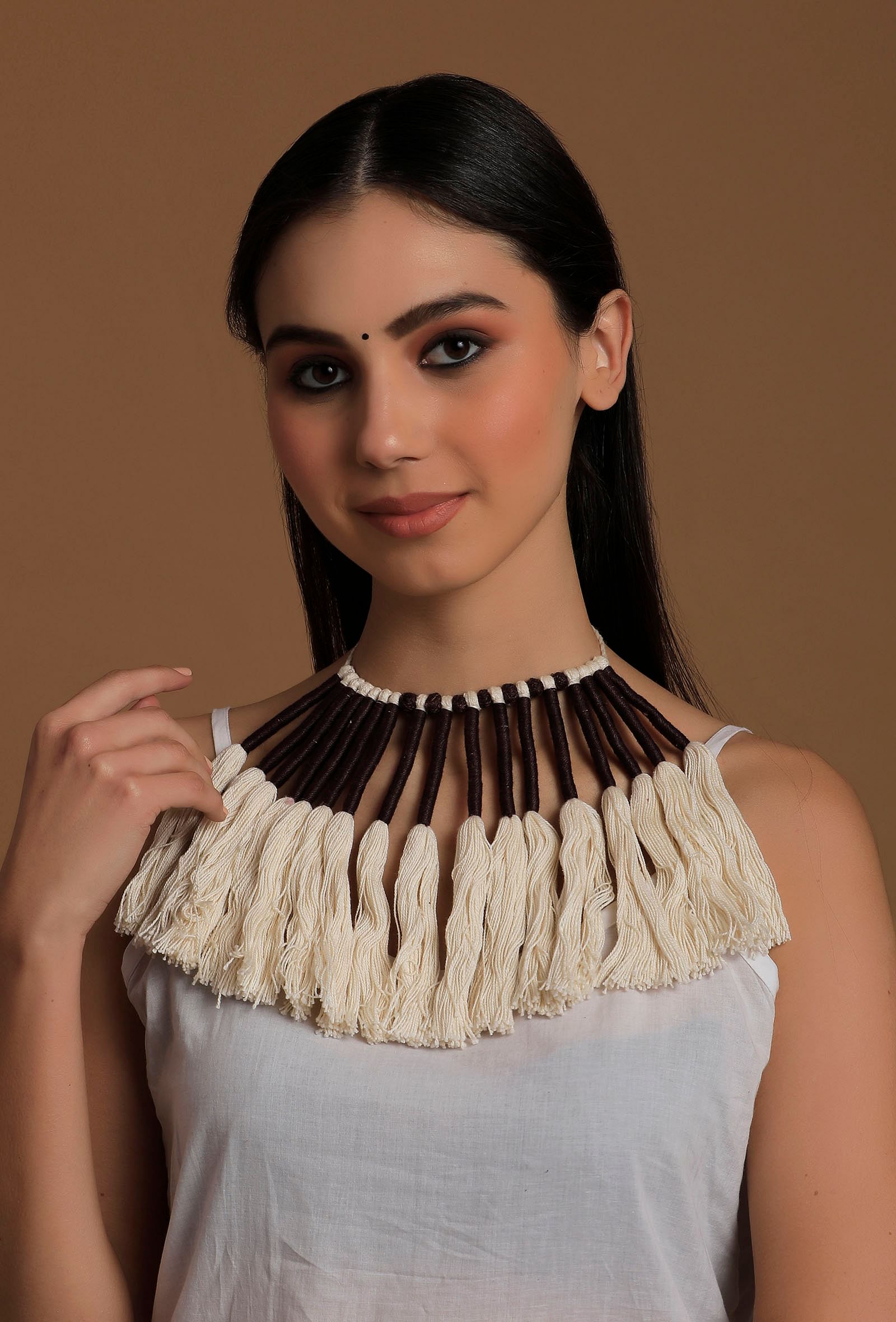 White and Black Thread Silver Tribal Necklace