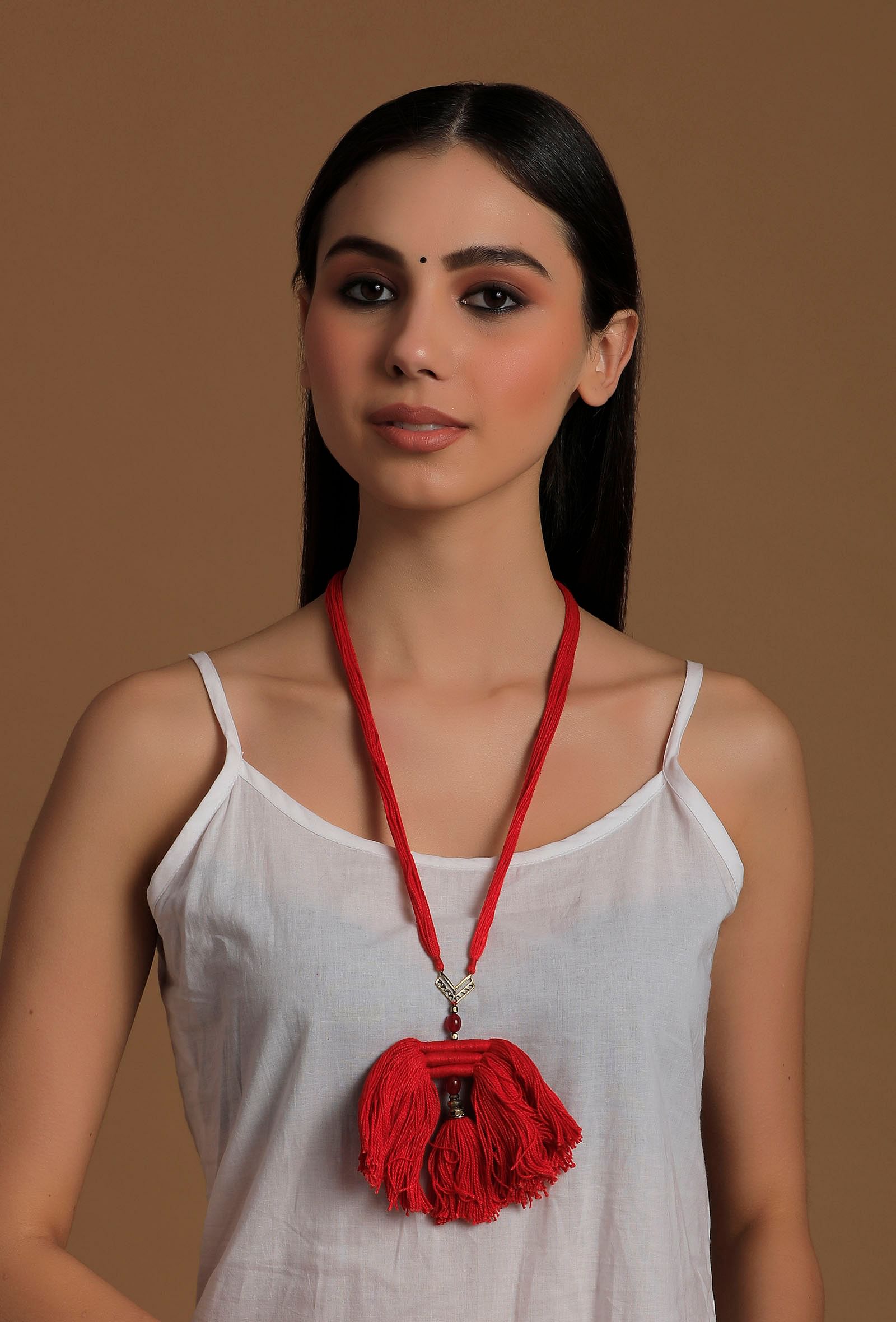 Scarlet Red Thread Silver Tribal Necklace