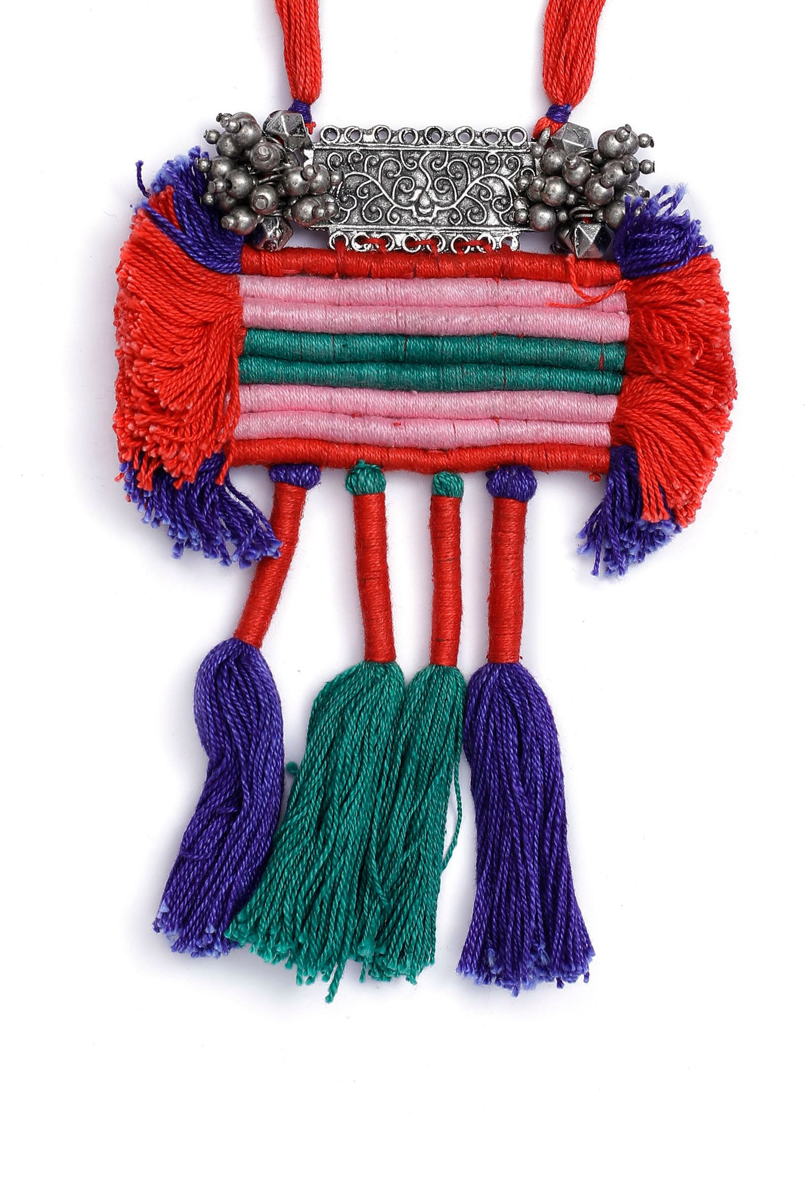 Fatima Block Contrast Silver Tribal Necklace