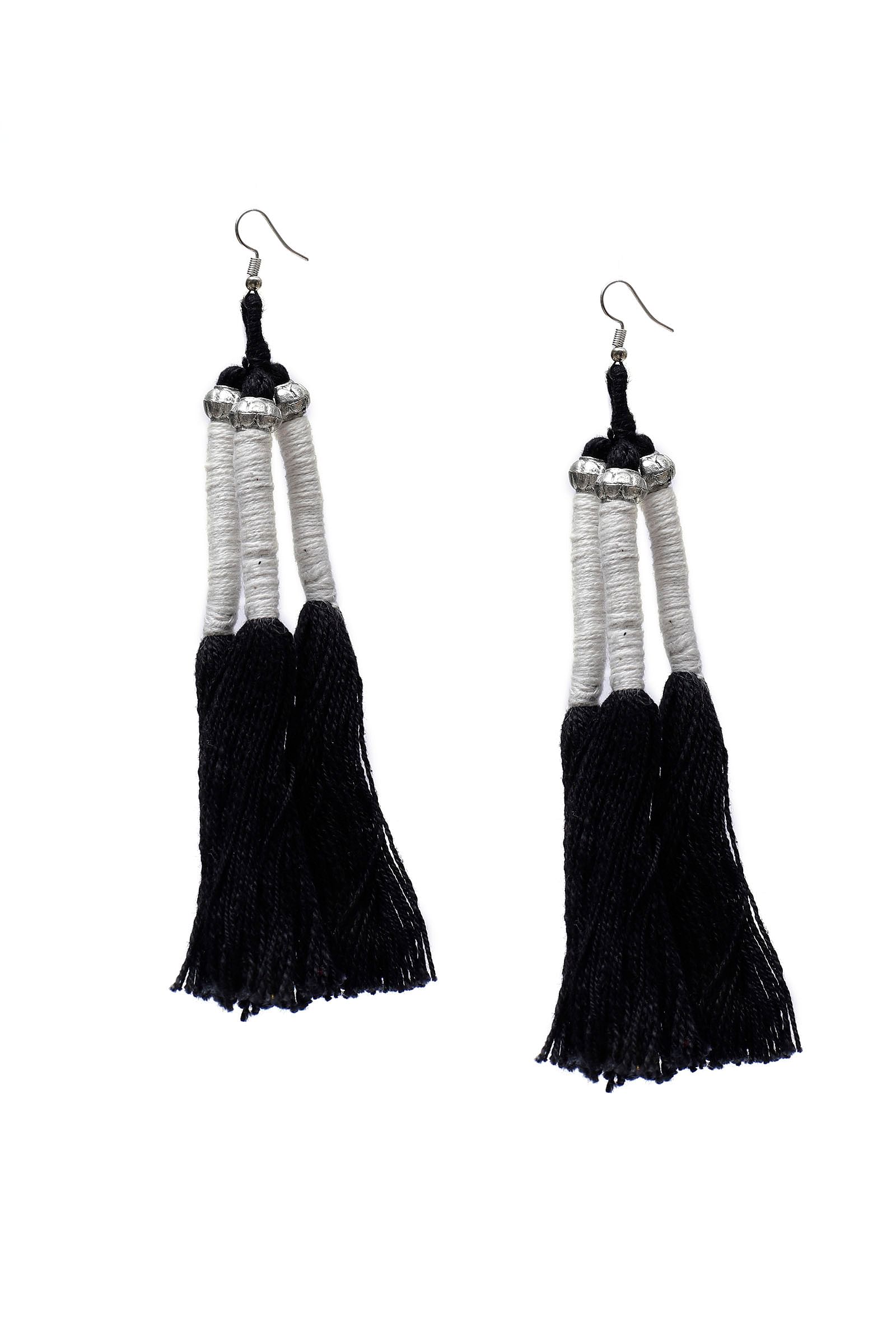 Maksha Black Thread Tassels Earrings