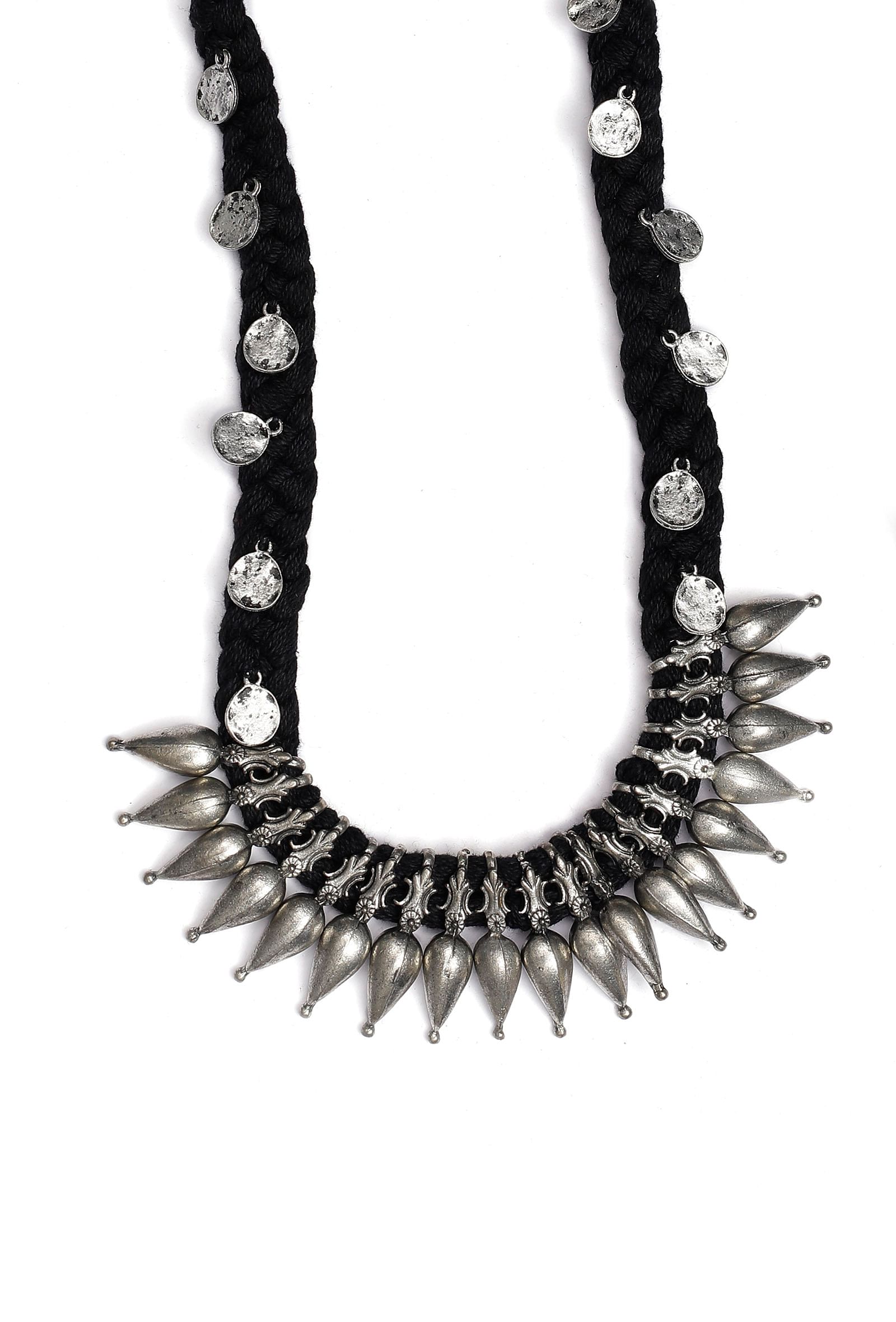 Banaja Black Silver Coin Tribal Necklace