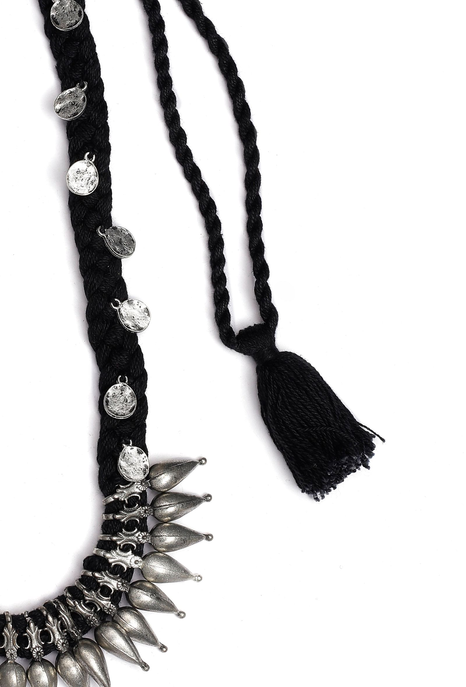 Banaja Black Silver Coin Tribal Necklace