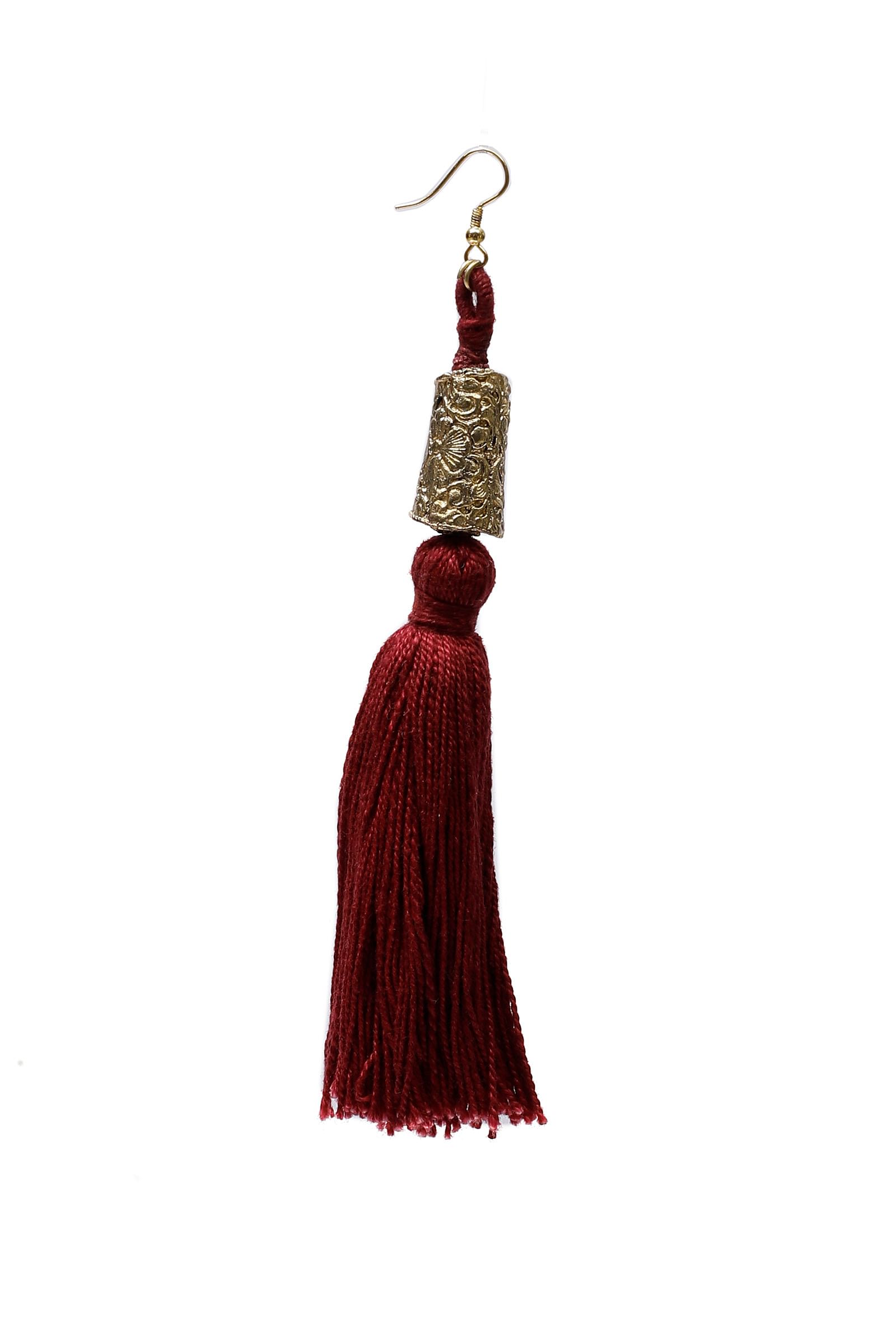 Maroon Tassels Tribal Earrings