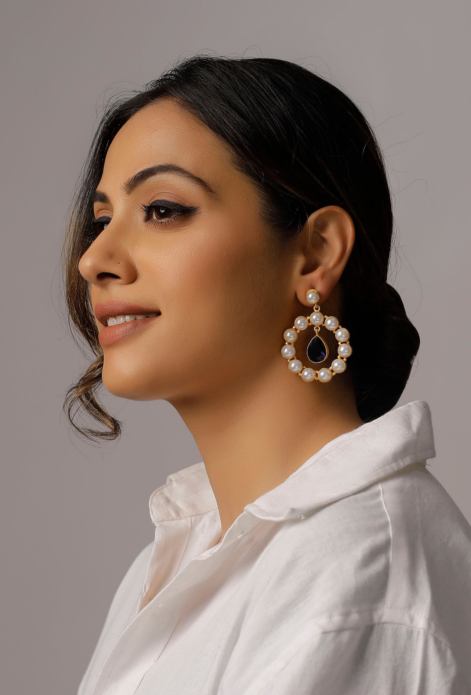 Blue Stone Pearl Earrings