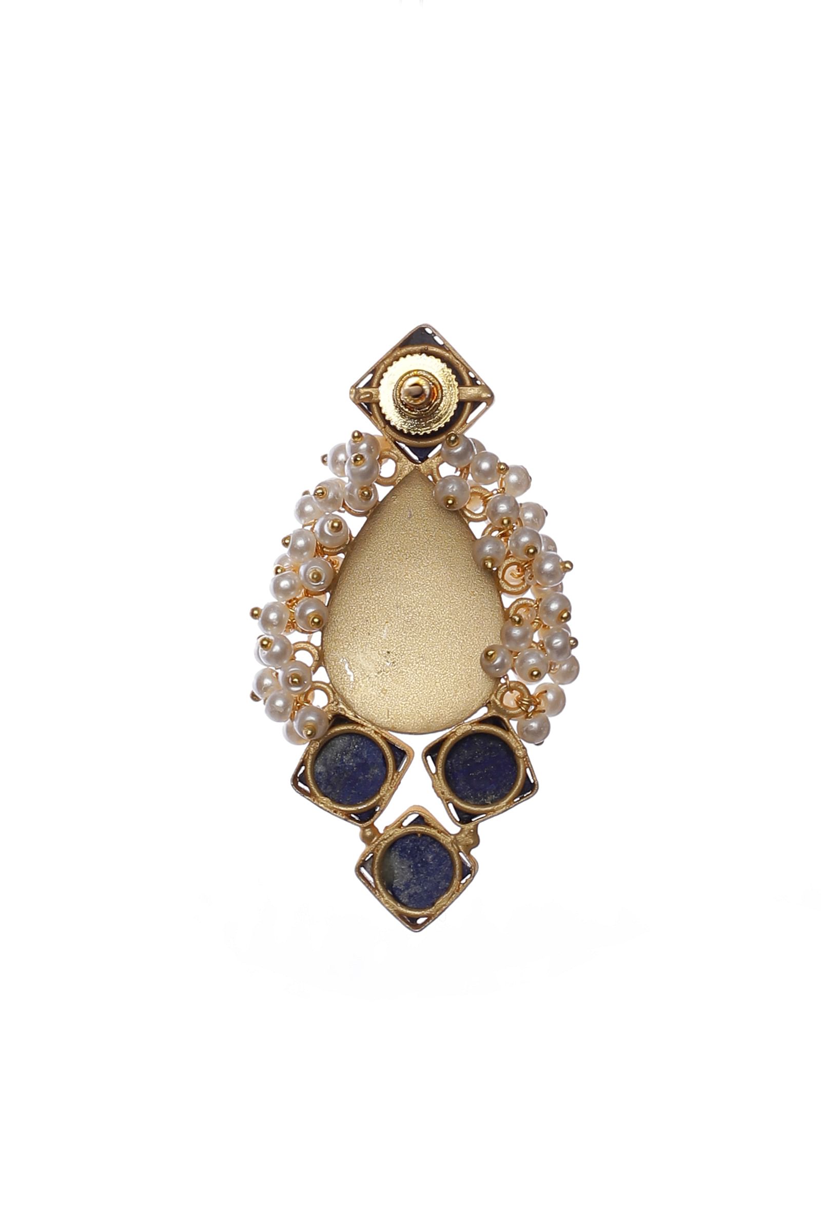 Blue Gold Stone Pearl Earrings