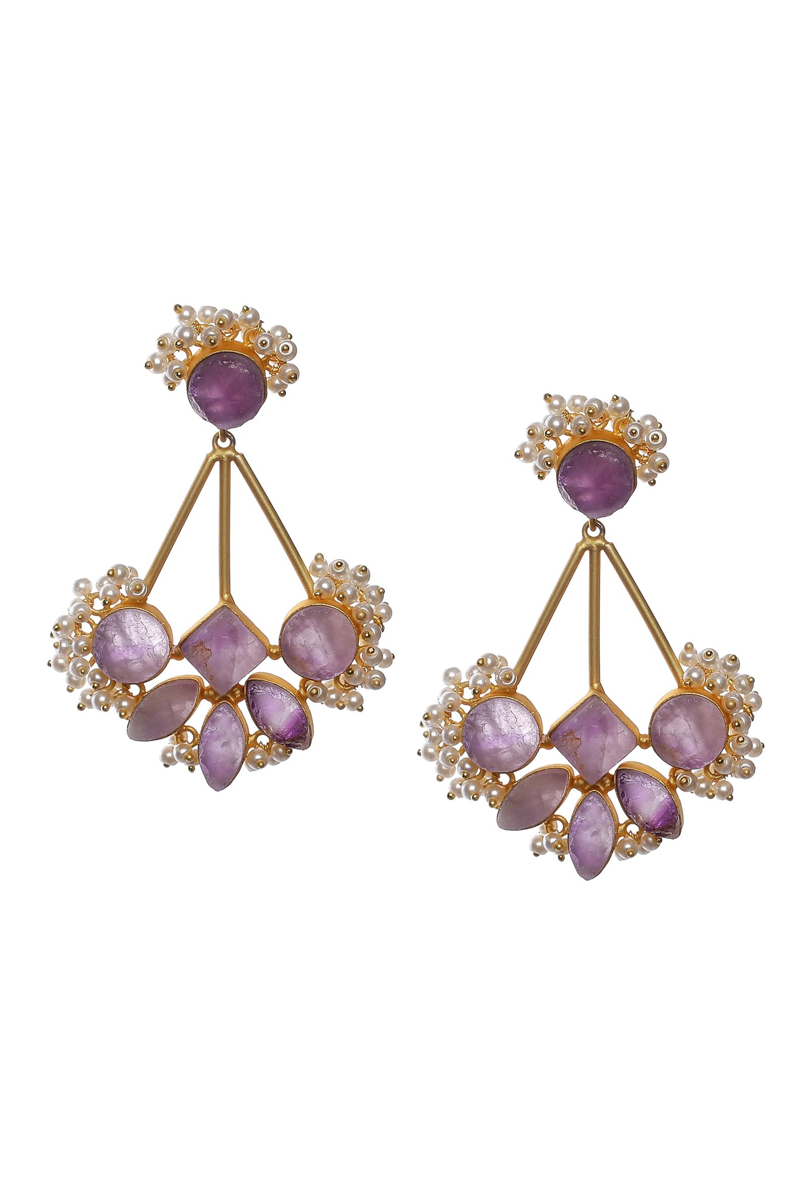 Lilac Purple Stone Pearl Earrings