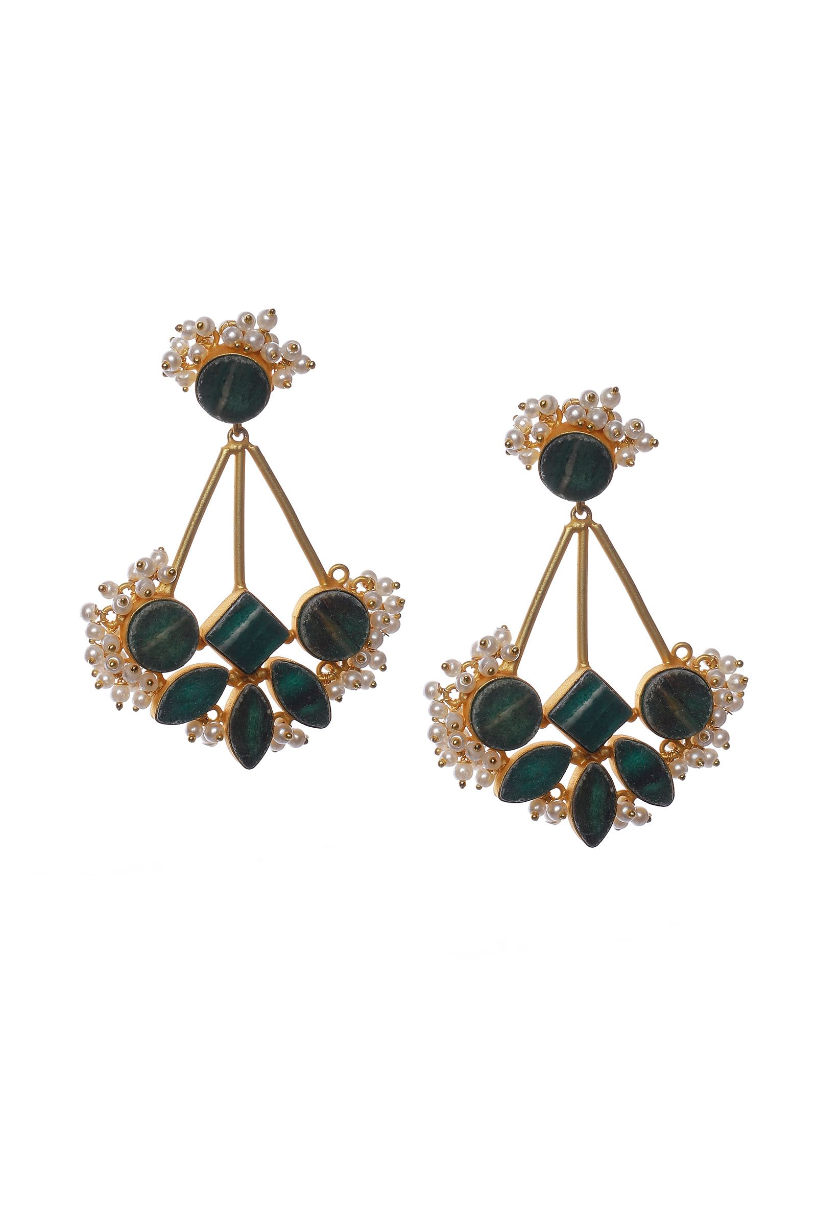 Steal Blue Stone Pearl Earrings