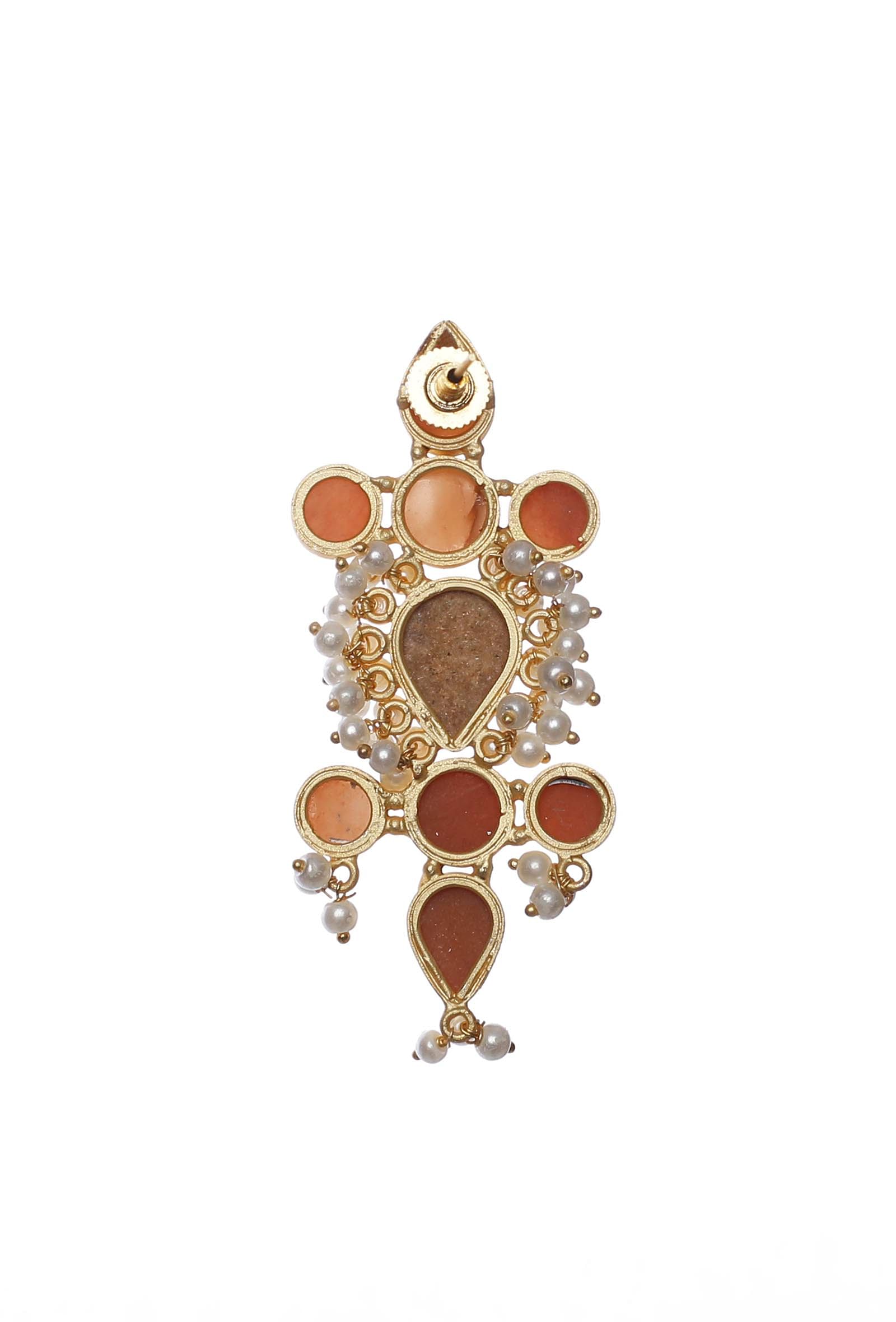 Narangi Orange Gold Stone Pearl Earrings