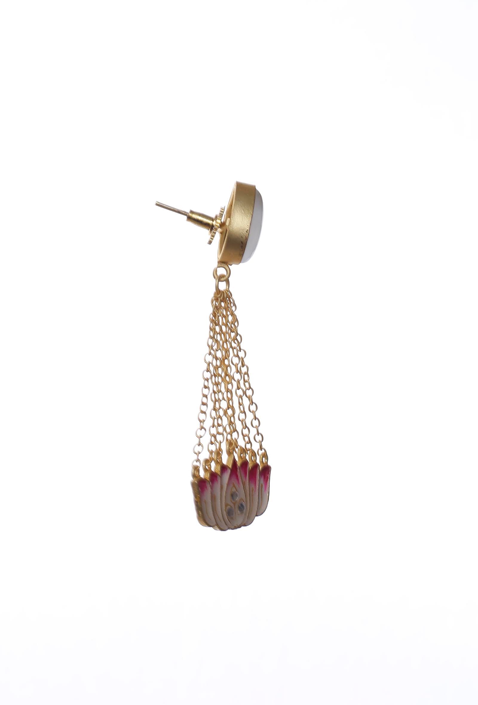 Pink Lotus Gold Chain Earrings
