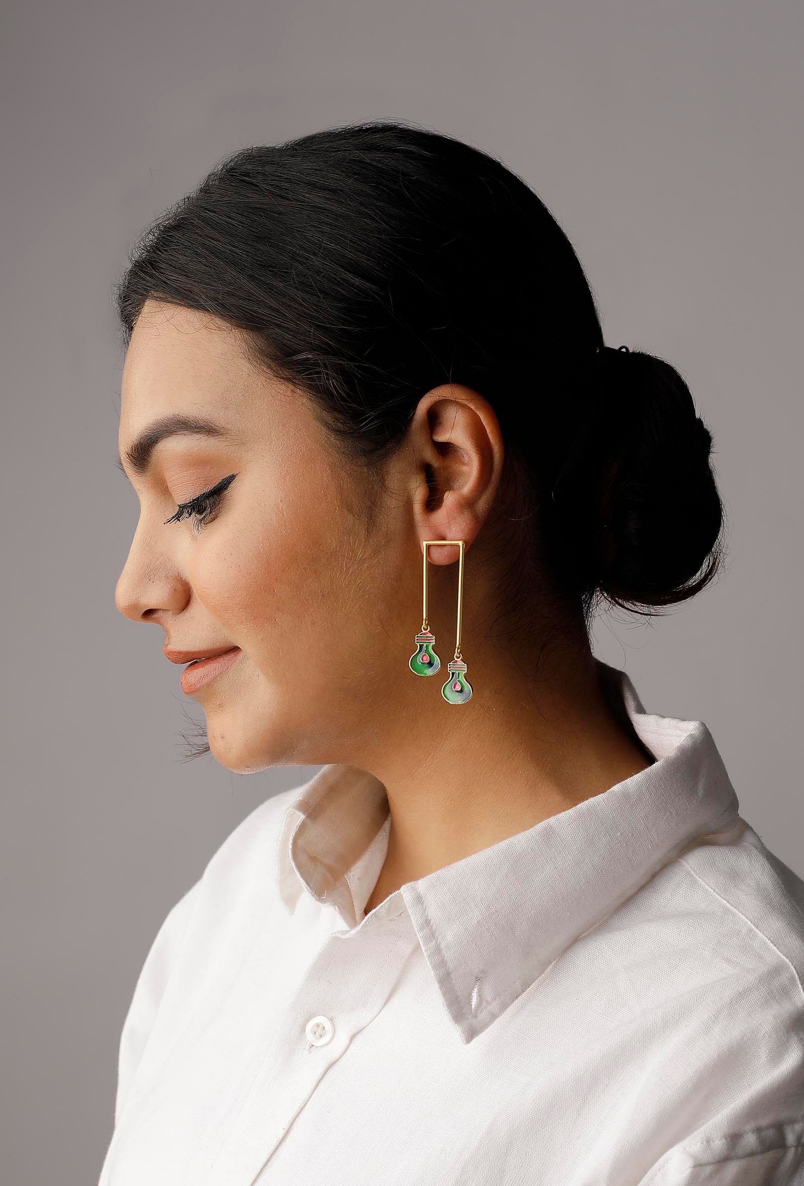 Kelly Green Gold Stone Pearl Earrings