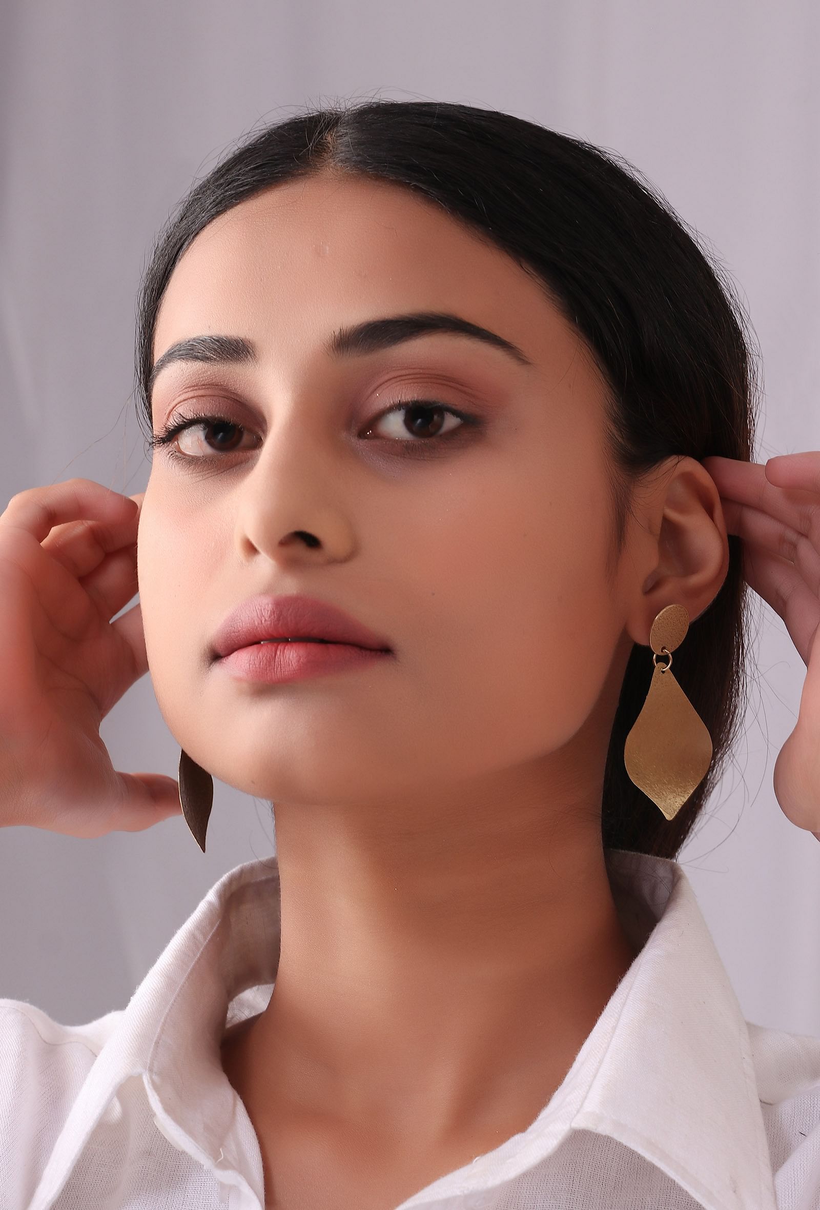 Leaf Motif Brass Earrings