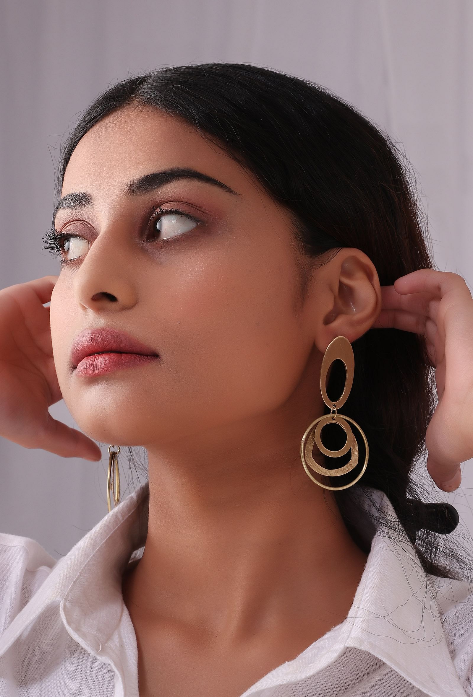 Uneven Oval Layered Brass Earrings