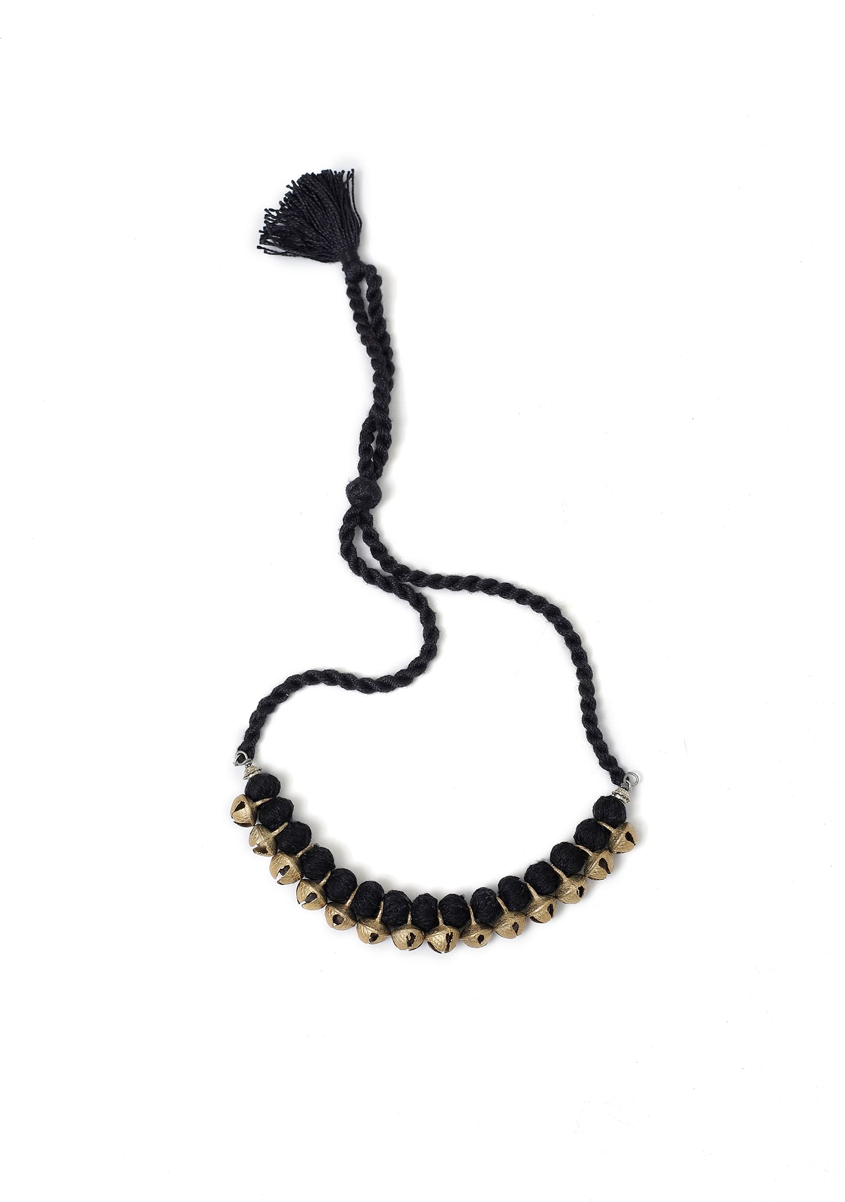 Onyx Black Thread Silver Tribal Necklace