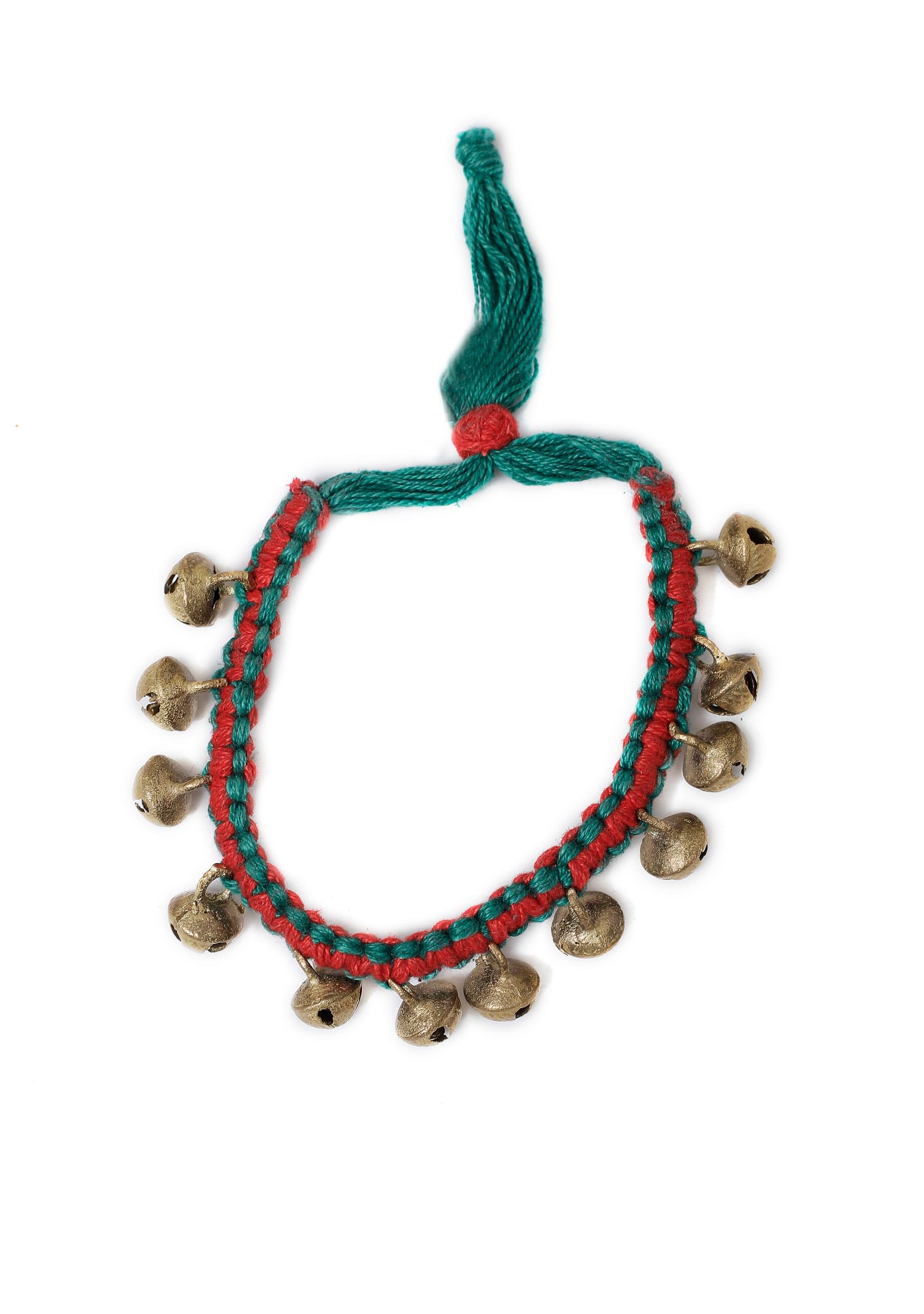 Handcrafted ghungroo anklet with teal and red beads
