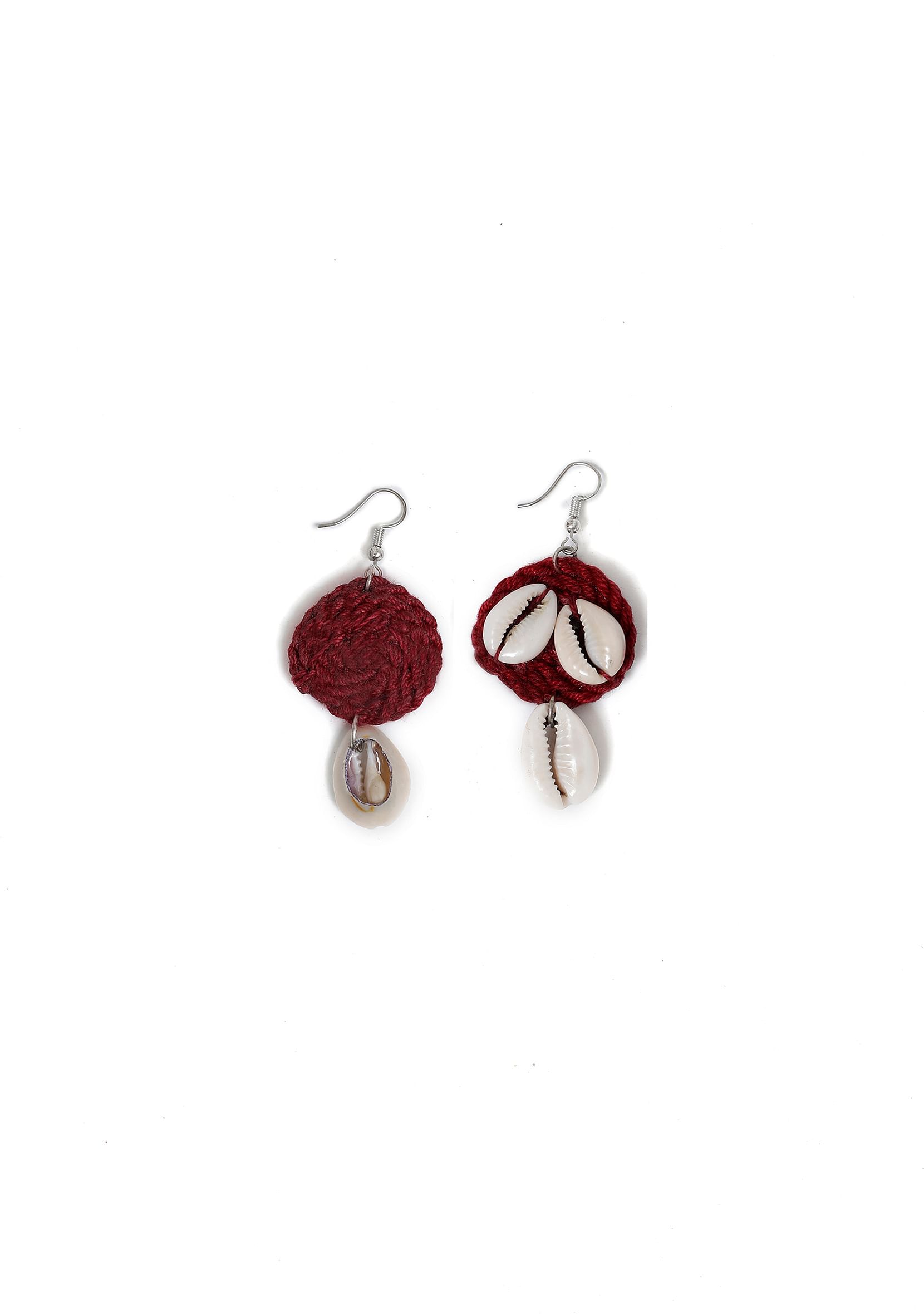 Scarlet Red Cowrie Shell Tribal Earrings