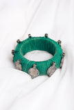 Green Teal Thread Wooden Bangles