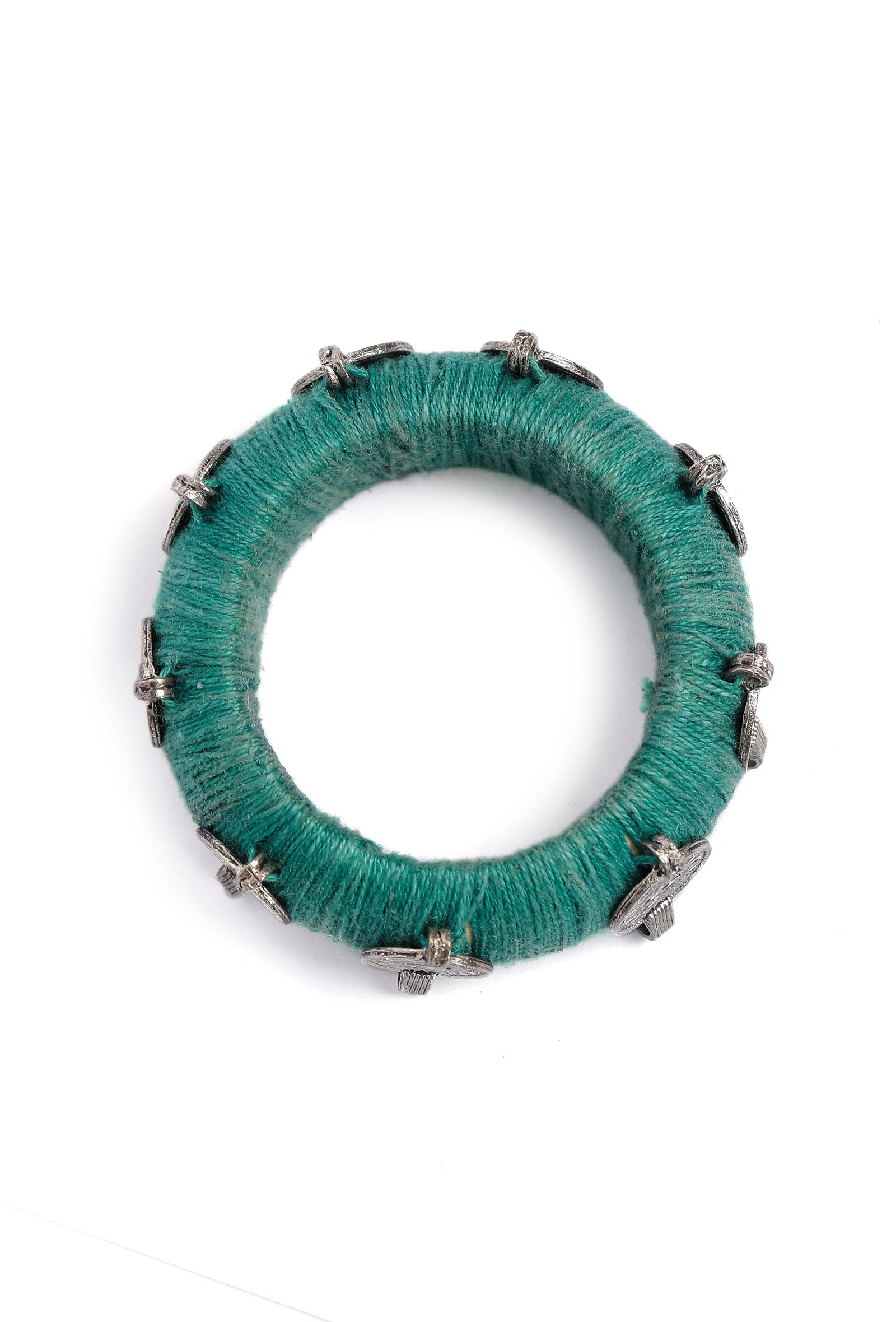 Green Teal Thread Wooden Bangles