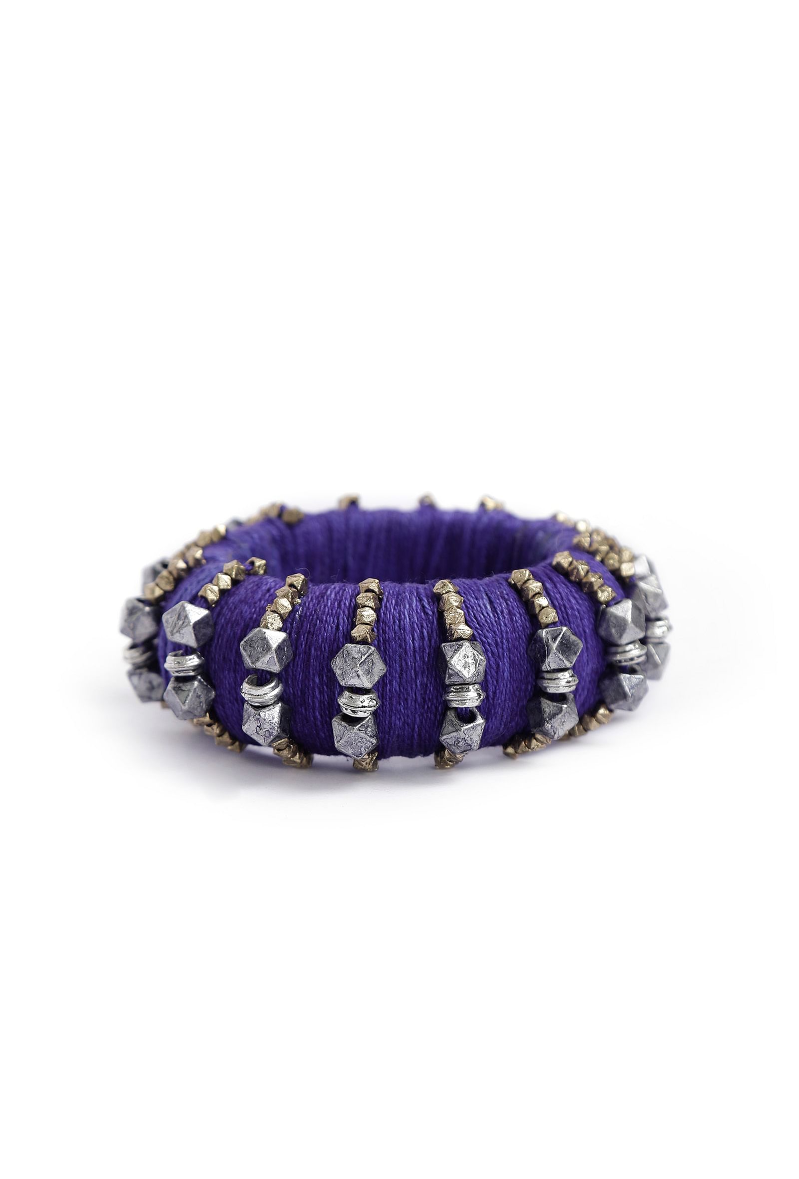 Indigo Blue Thread Wooden Bangles