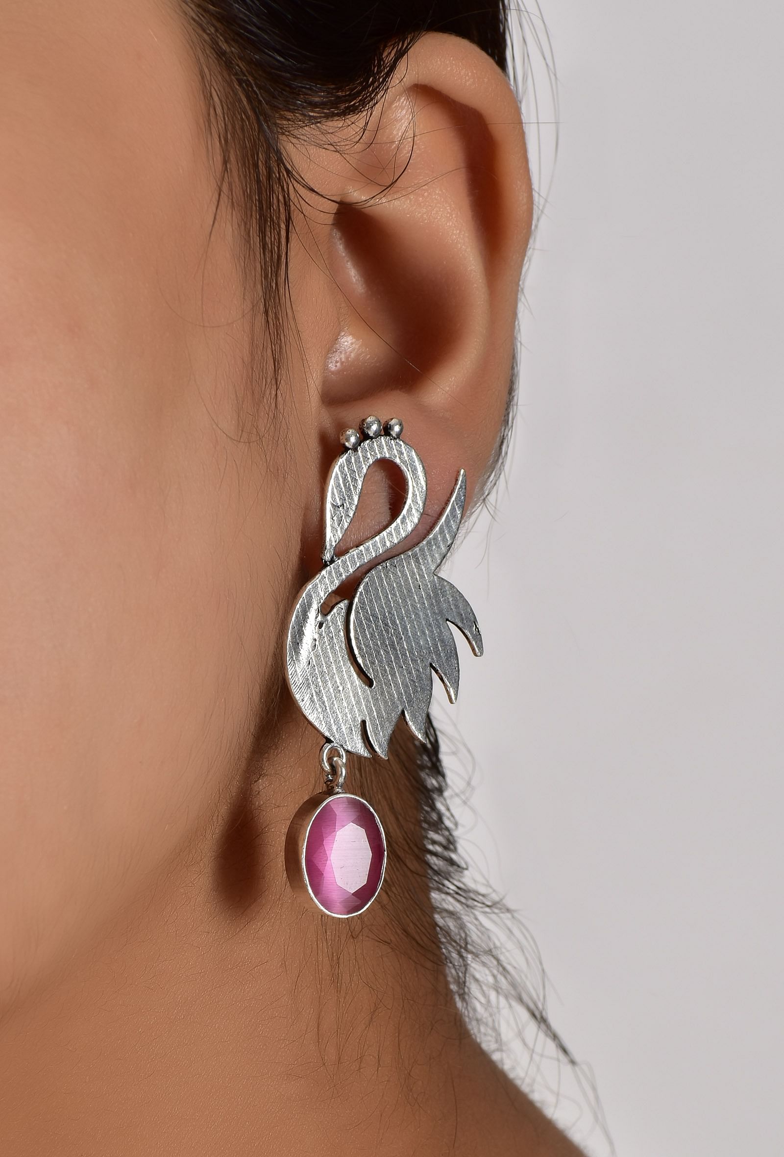 Swan Pink Brass Earrings